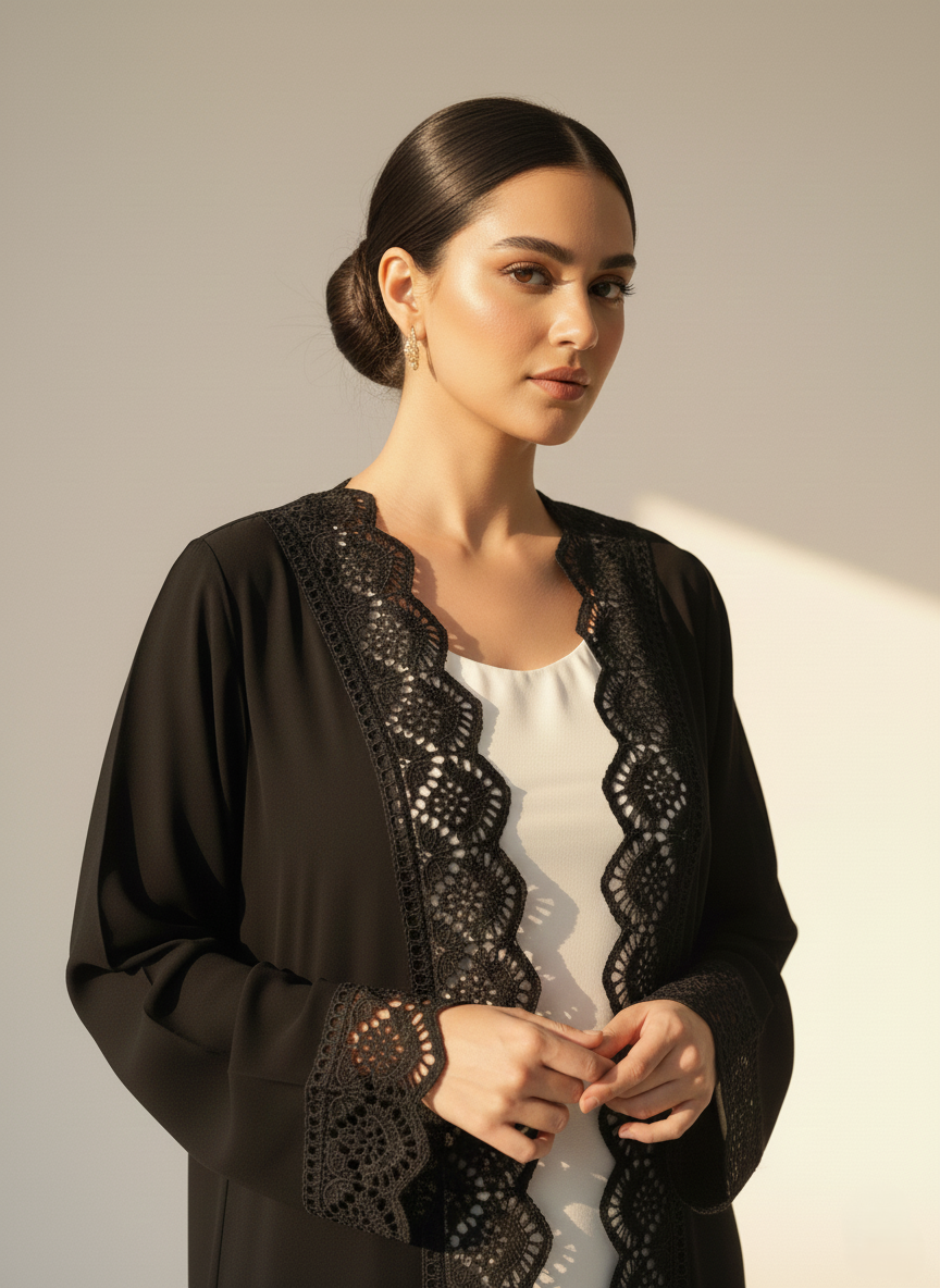 C 1765 Black Lace Abaya