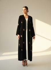 C 1787 Black Embroidered Velvet Abaya