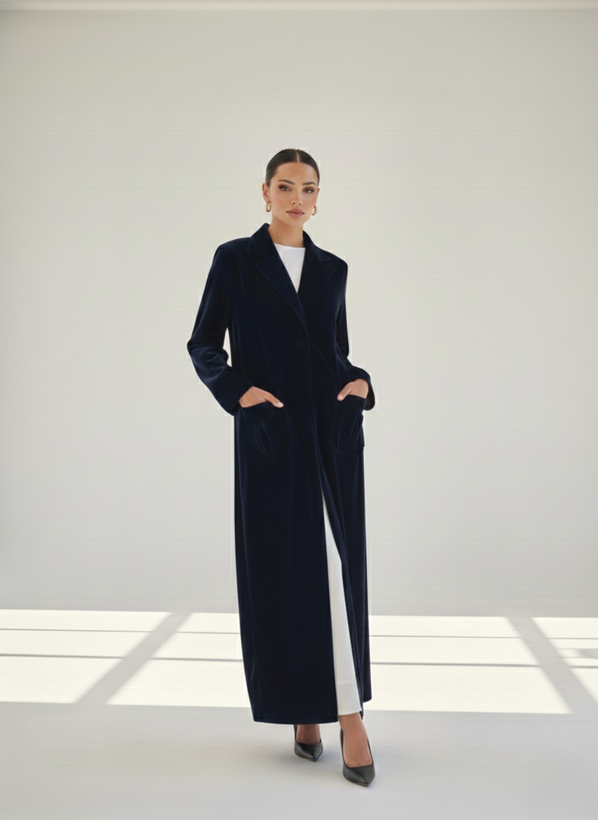 C 1783-02 Dark Blue Velvet Abaya