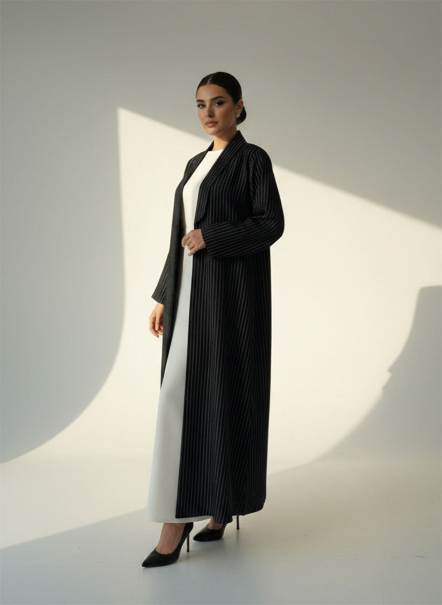 C 1825 Dark Grey Striped Abaya