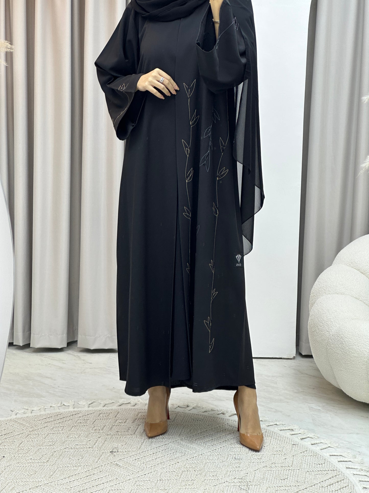 C Crepe Black Embroidery  Abaya Set