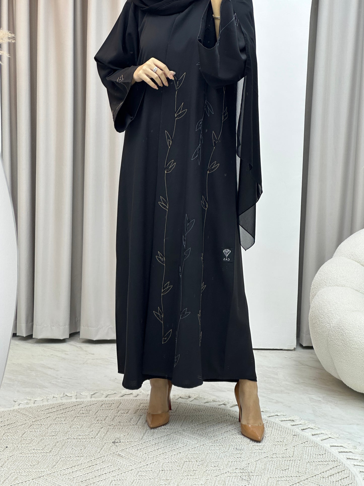 C Crepe Black Embroidery  Abaya Set