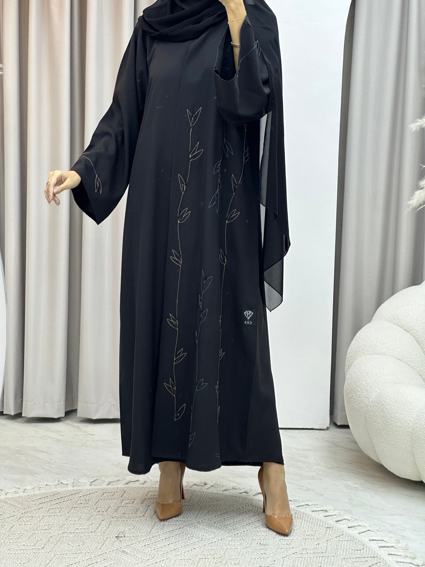 C Crepe Black Embroidery  Abaya Set