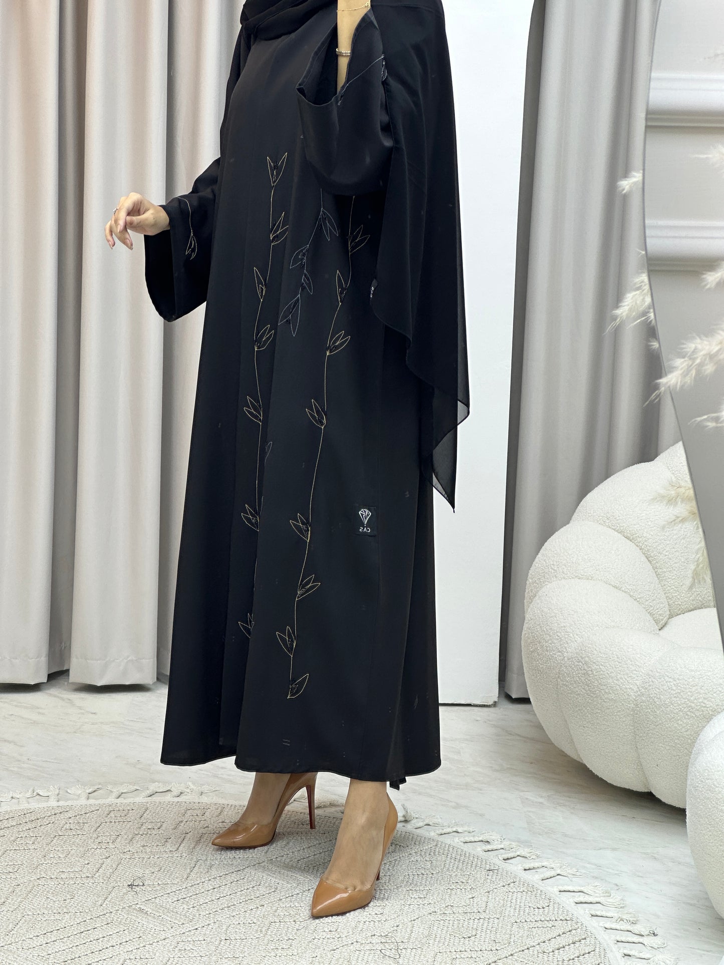 C Crepe Black Embroidery  Abaya Set