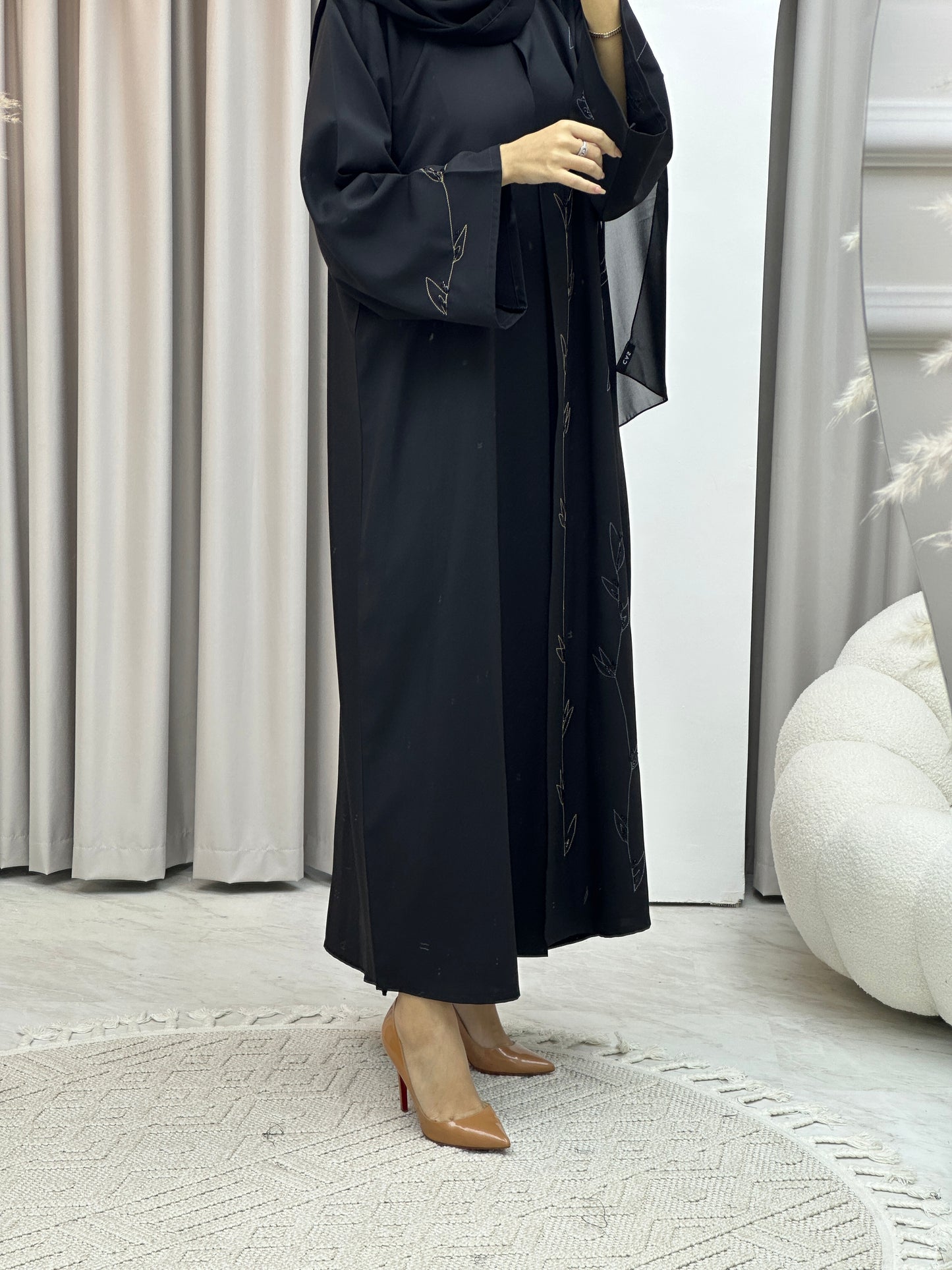 C Crepe Black Embroidery  Abaya Set