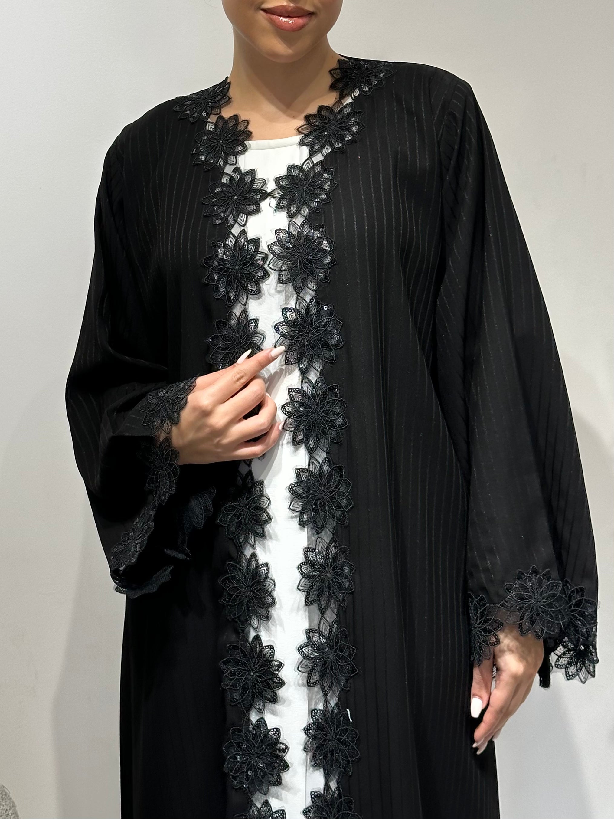 C 1638 Black Floral Lace Abaya