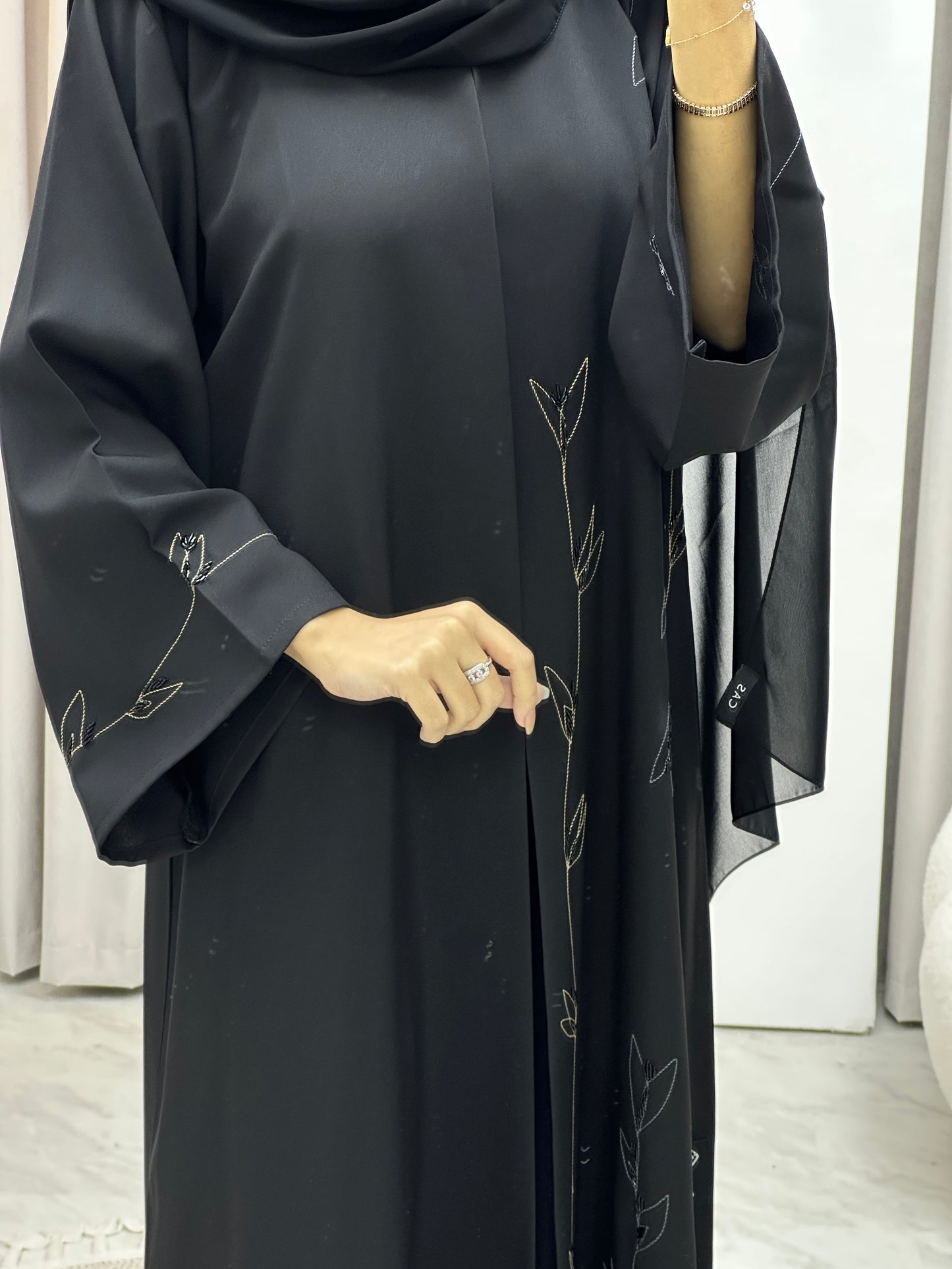 C Crepe Black Embroidery  Abaya Set