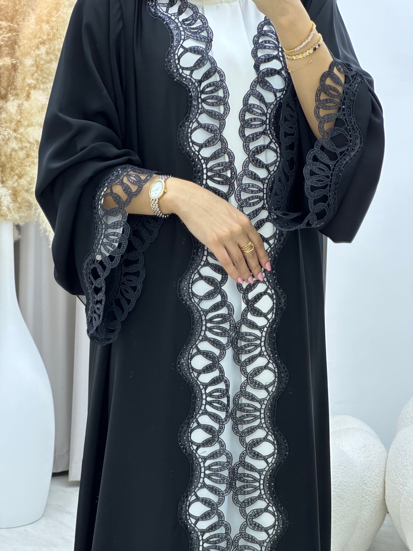 C 0478 Black Classic Lace Abaya