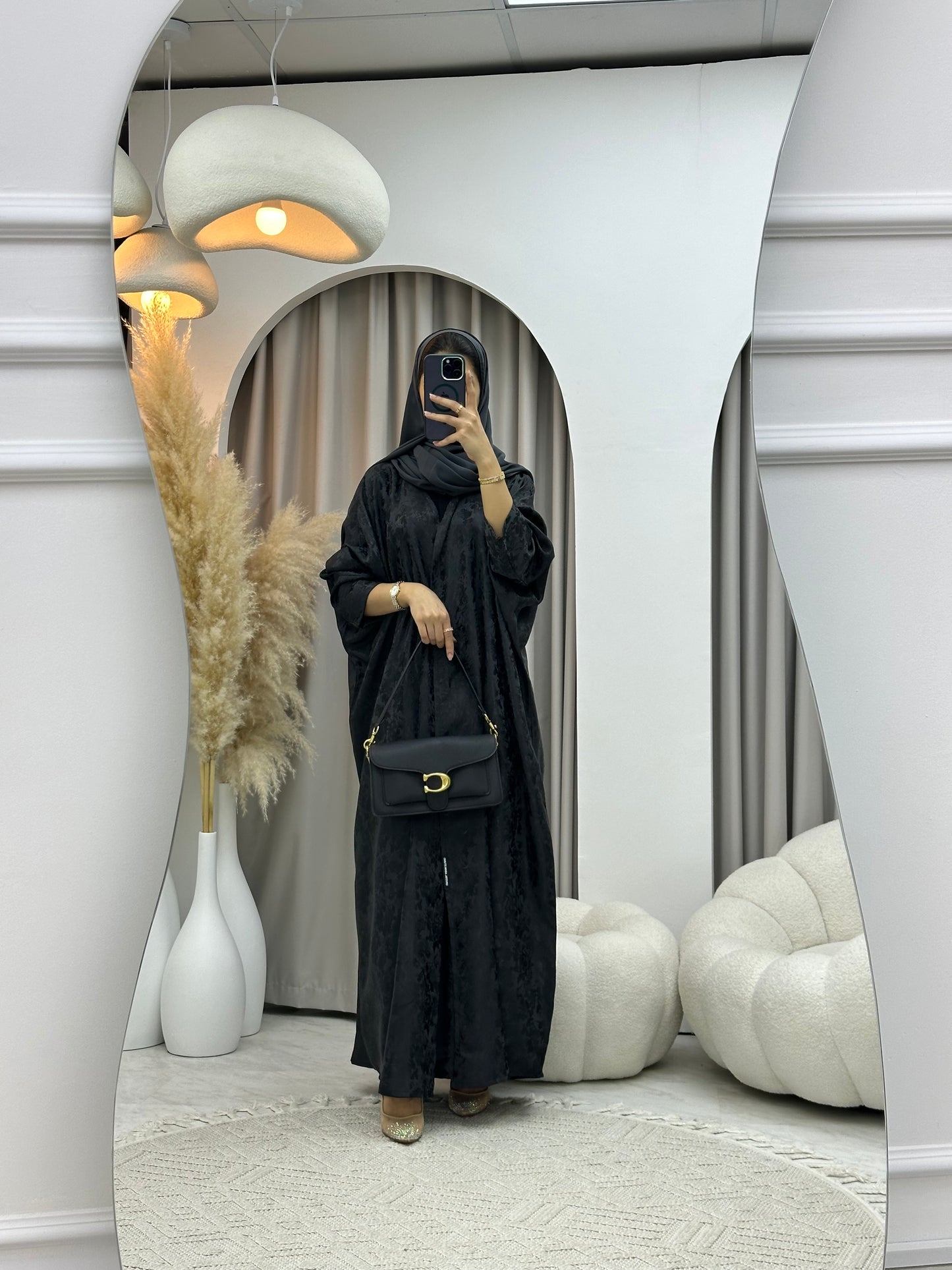 C 0250-03 Dark Grey Floral Abaya