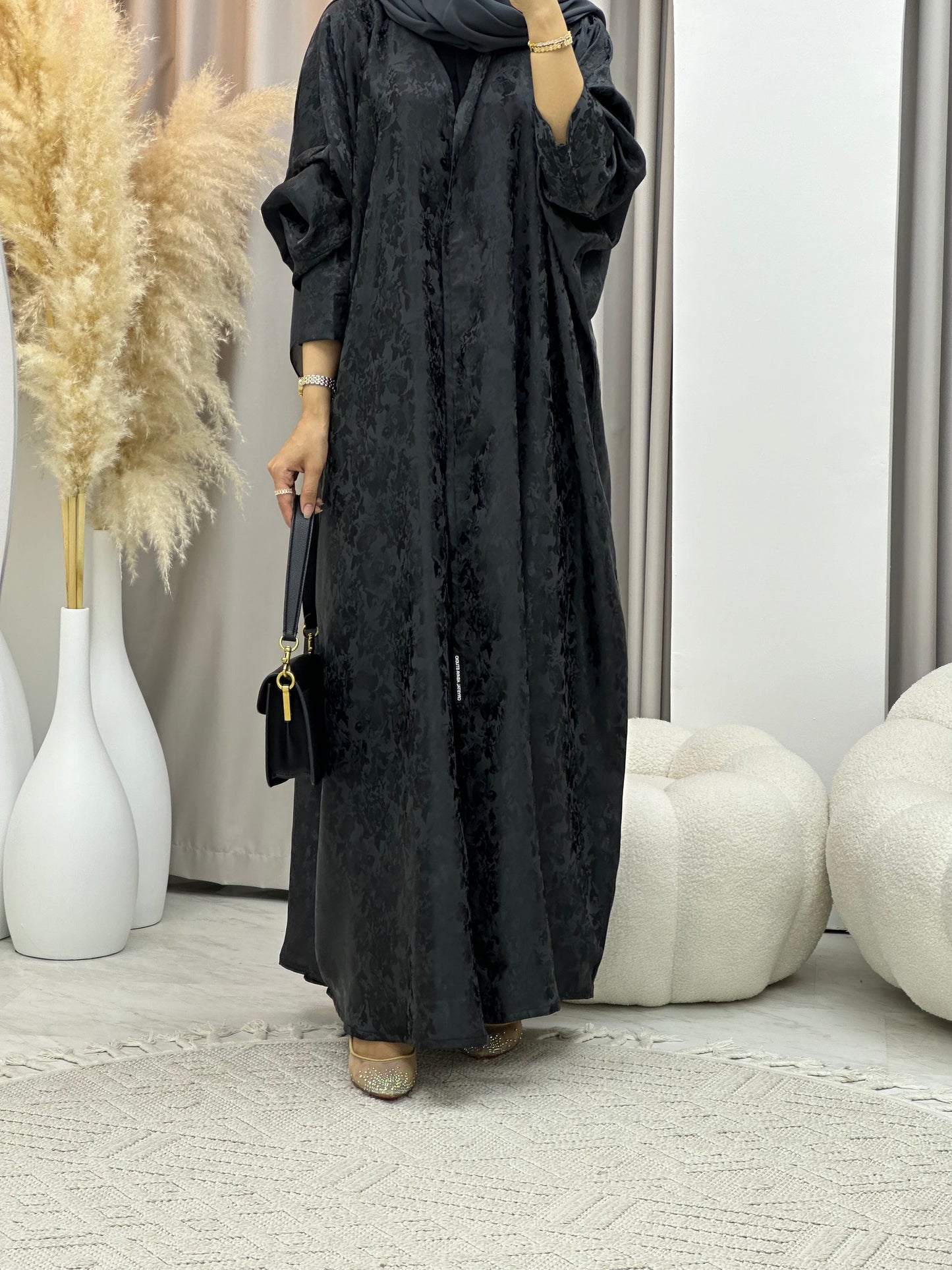 C 0250-03 Dark Grey Floral Abaya