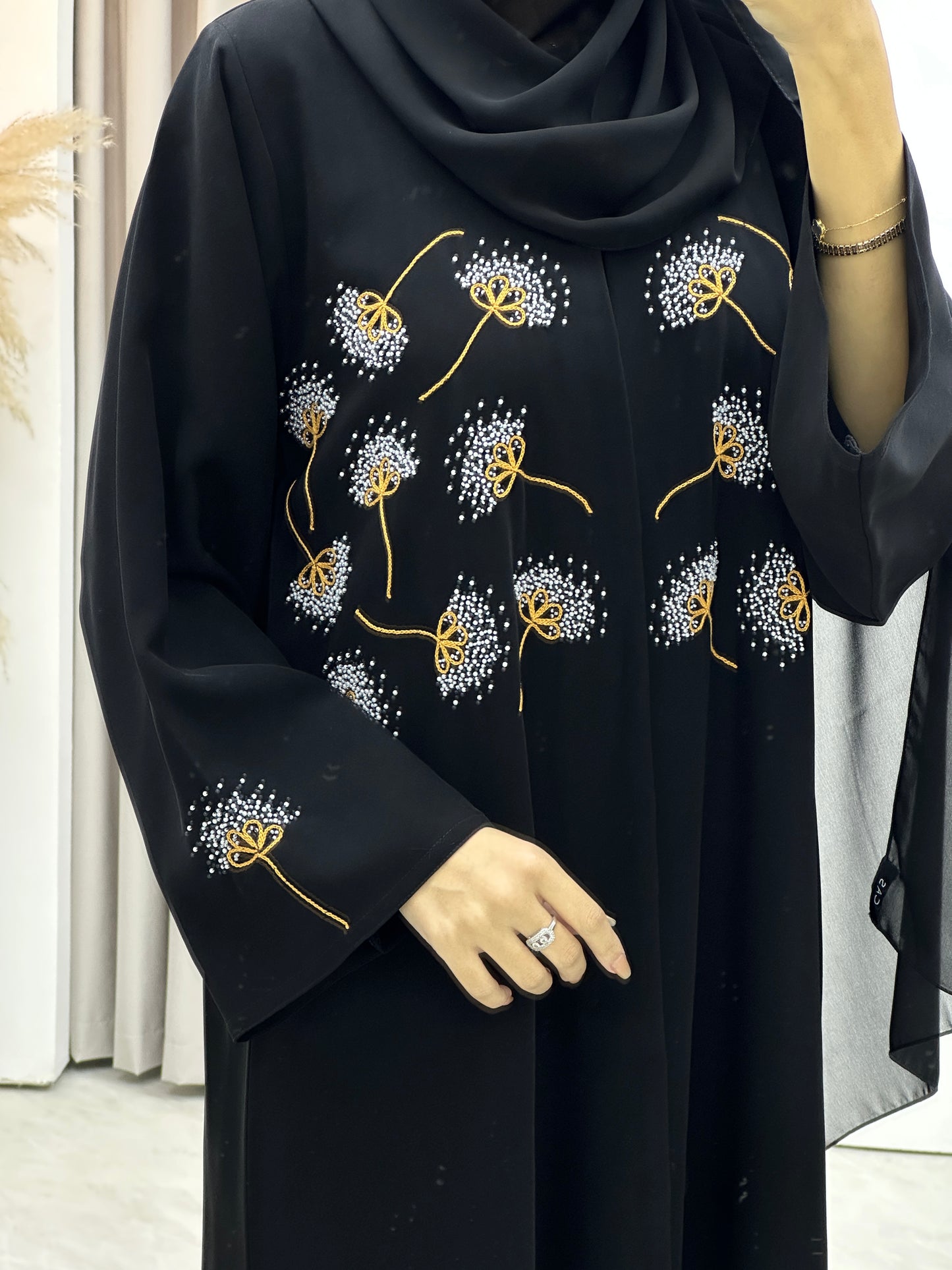 C RTW Flower Embroidery Black Abaya Set