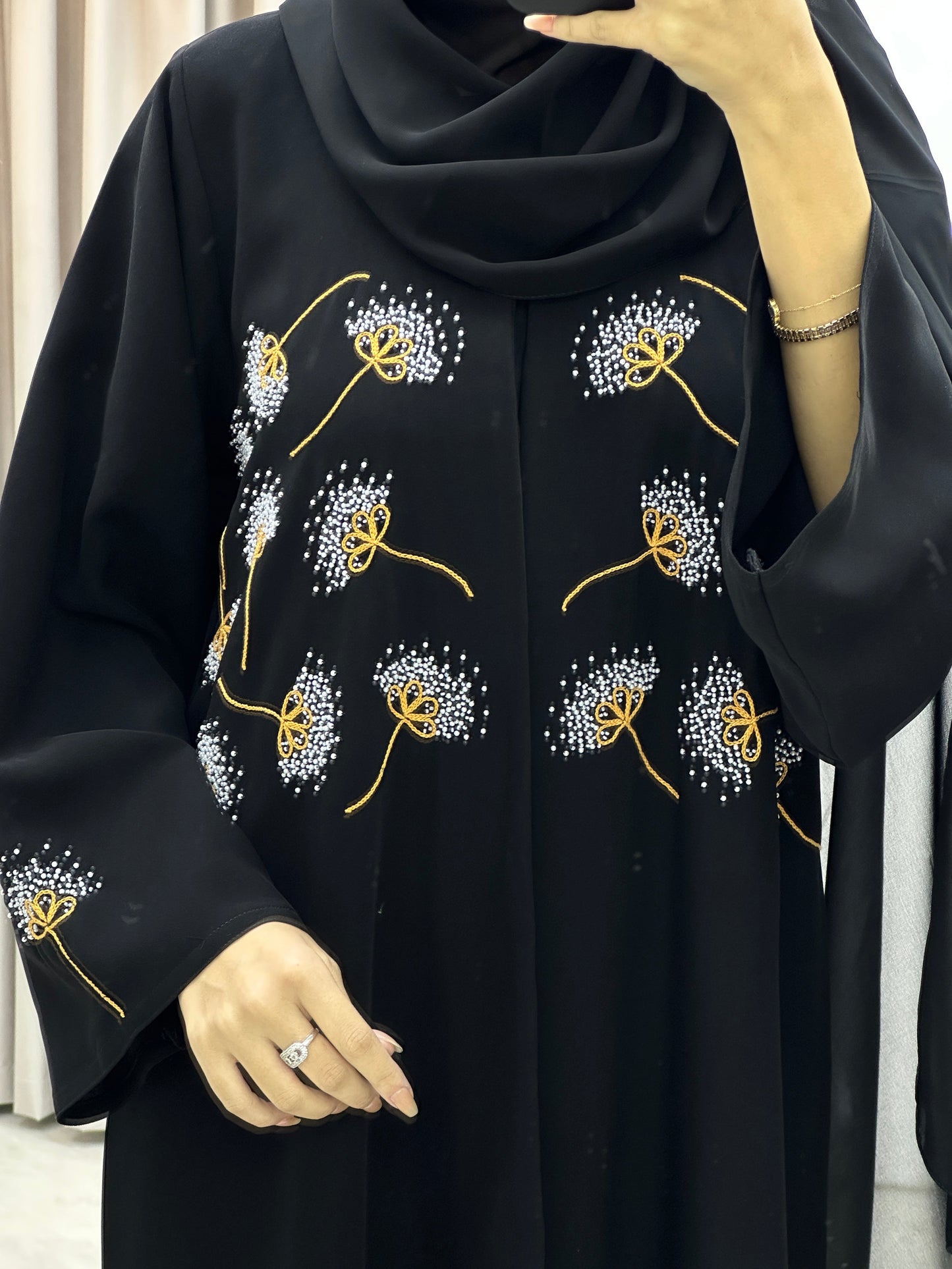 C RTW Flower Embroidery Black Abaya Set