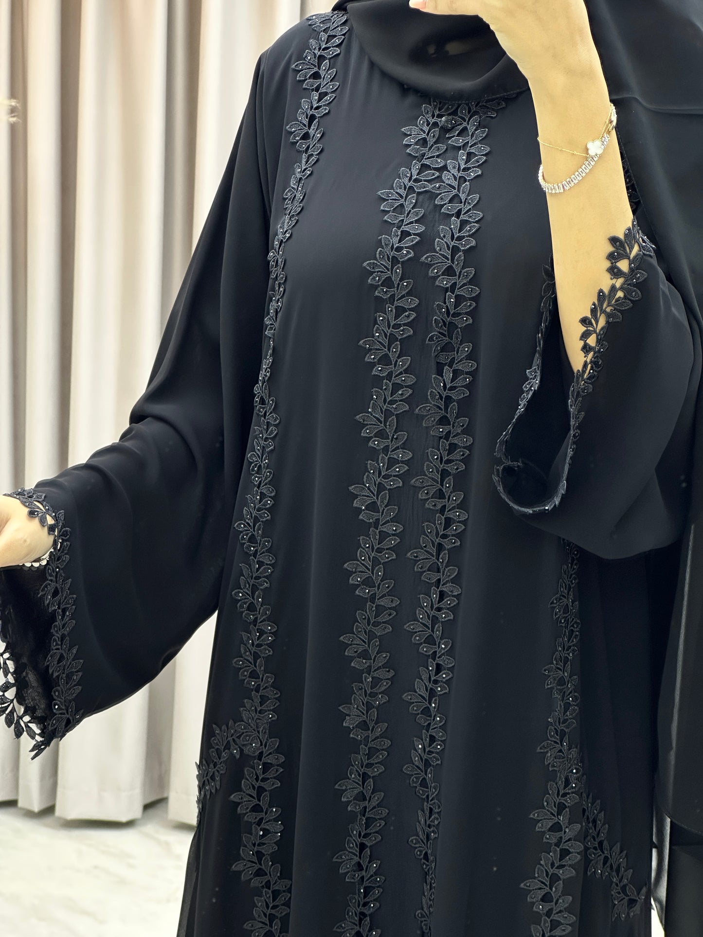 C Classic Black Lace Abaya Set