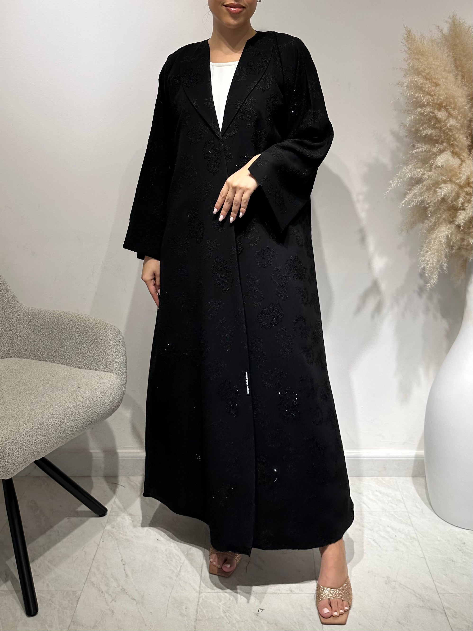 C 1640 Black Beaded Coat Abaya