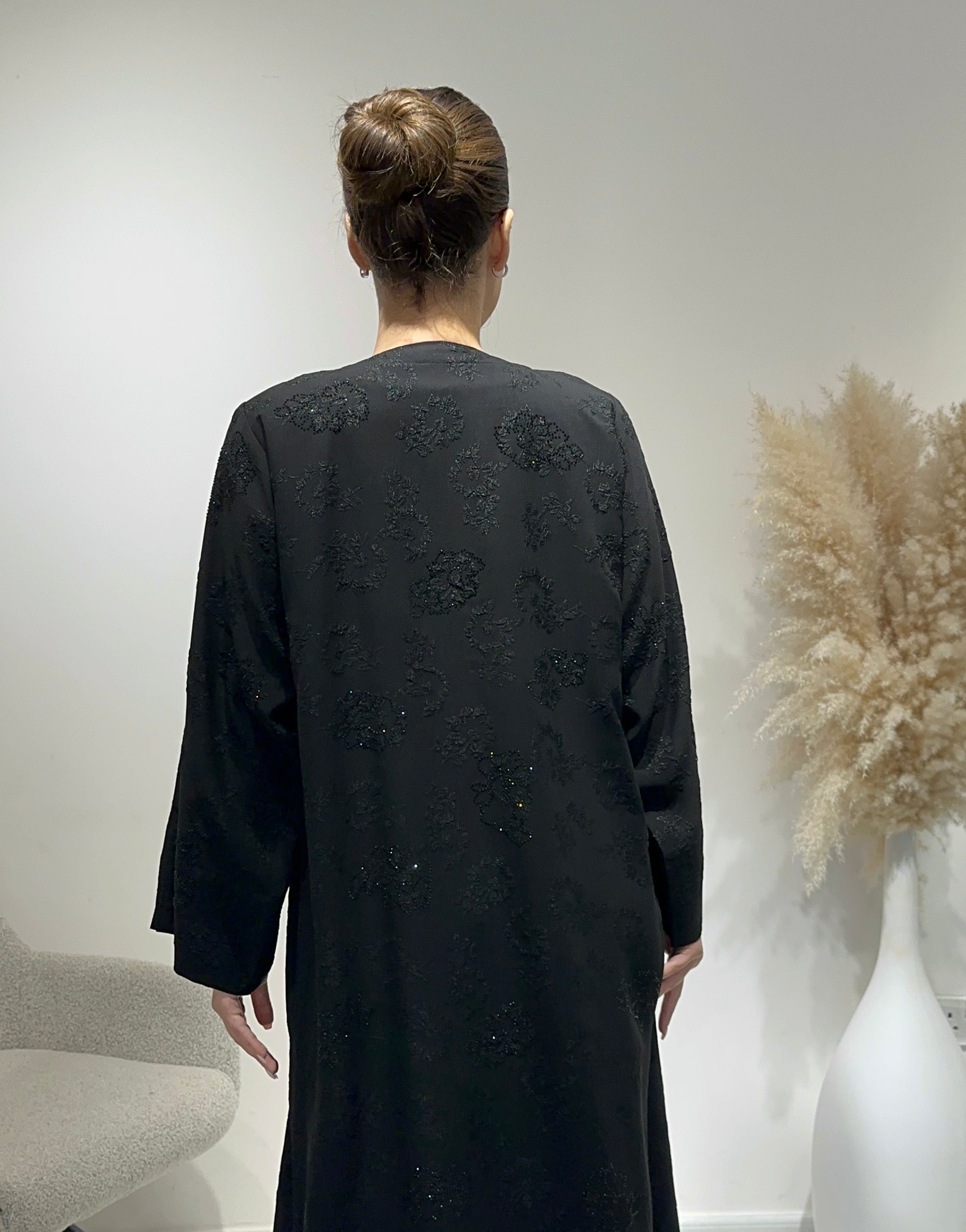 C 1640 Black Beaded Coat Abaya
