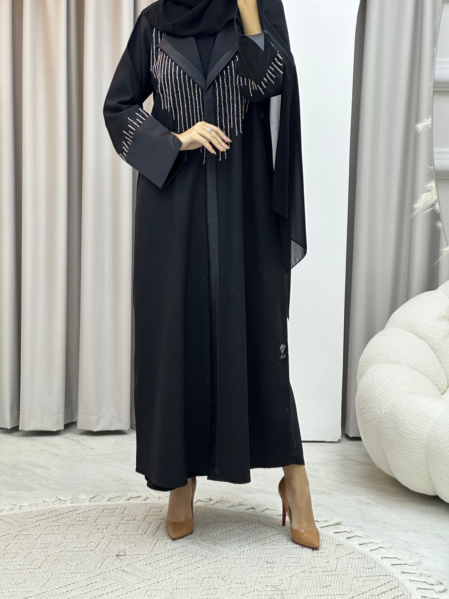 C Coat Black Silver Abaya Set