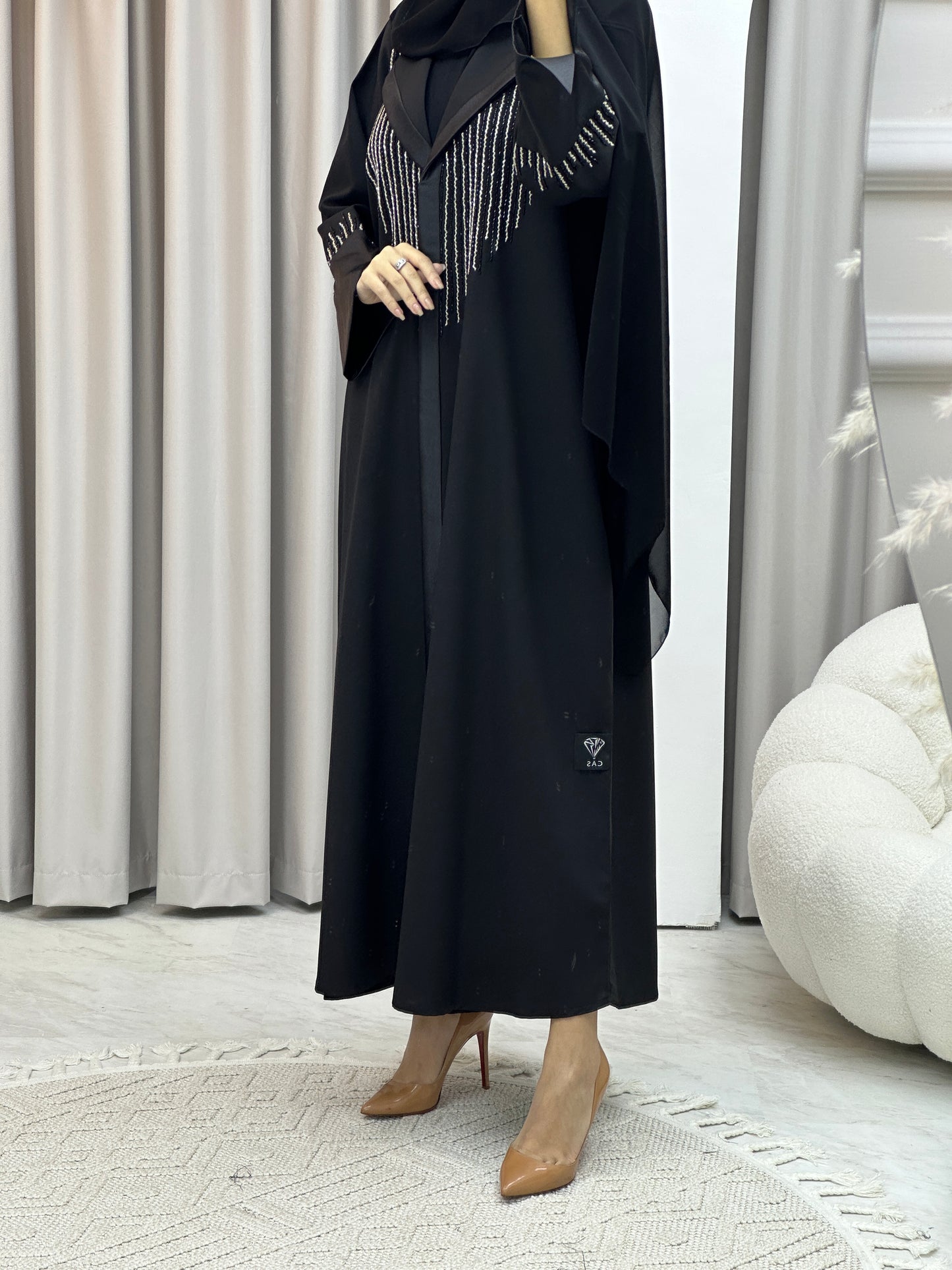 C Coat Black Silver Abaya Set