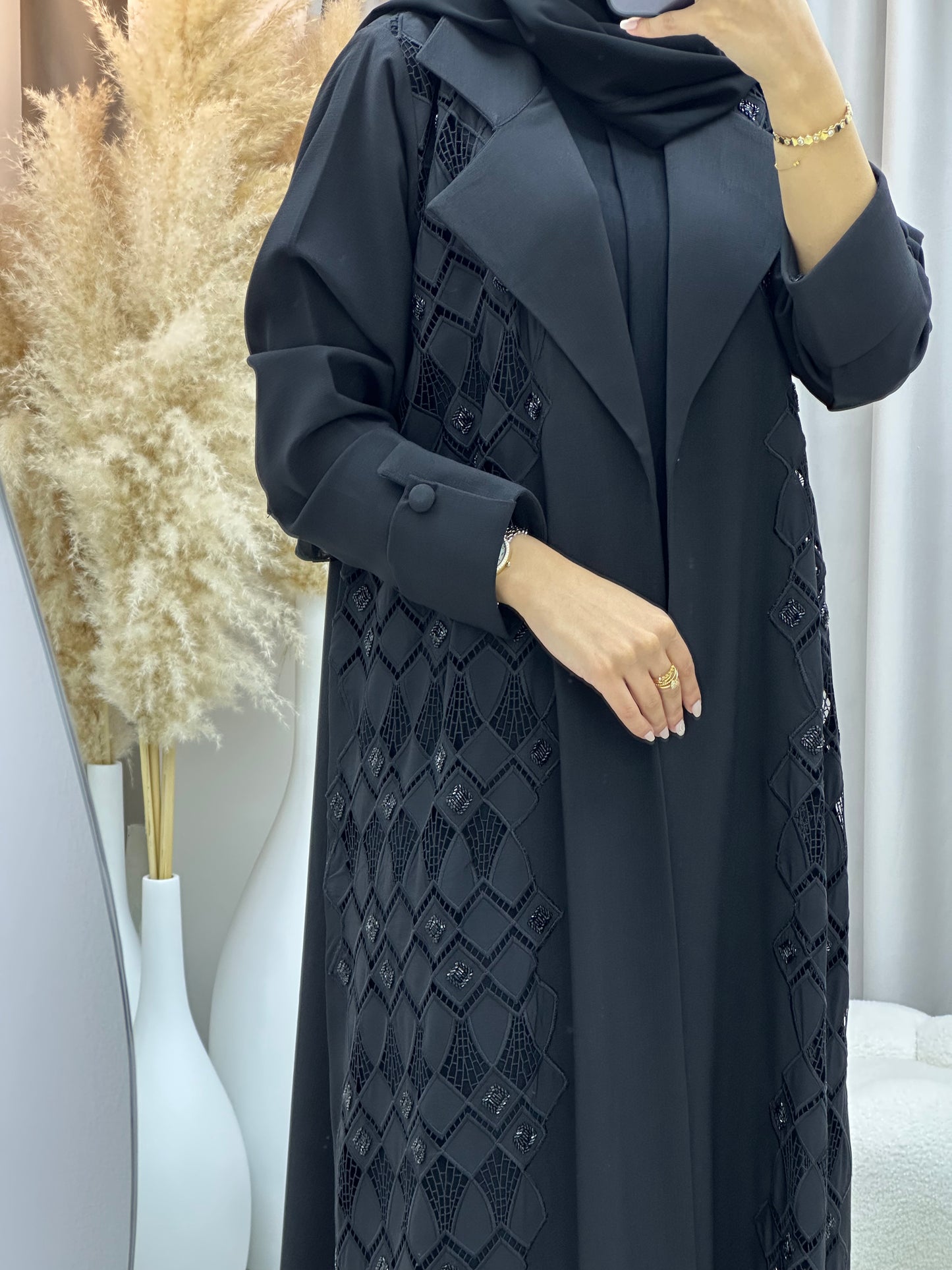 C 0484 Black Classic Lace Abaya