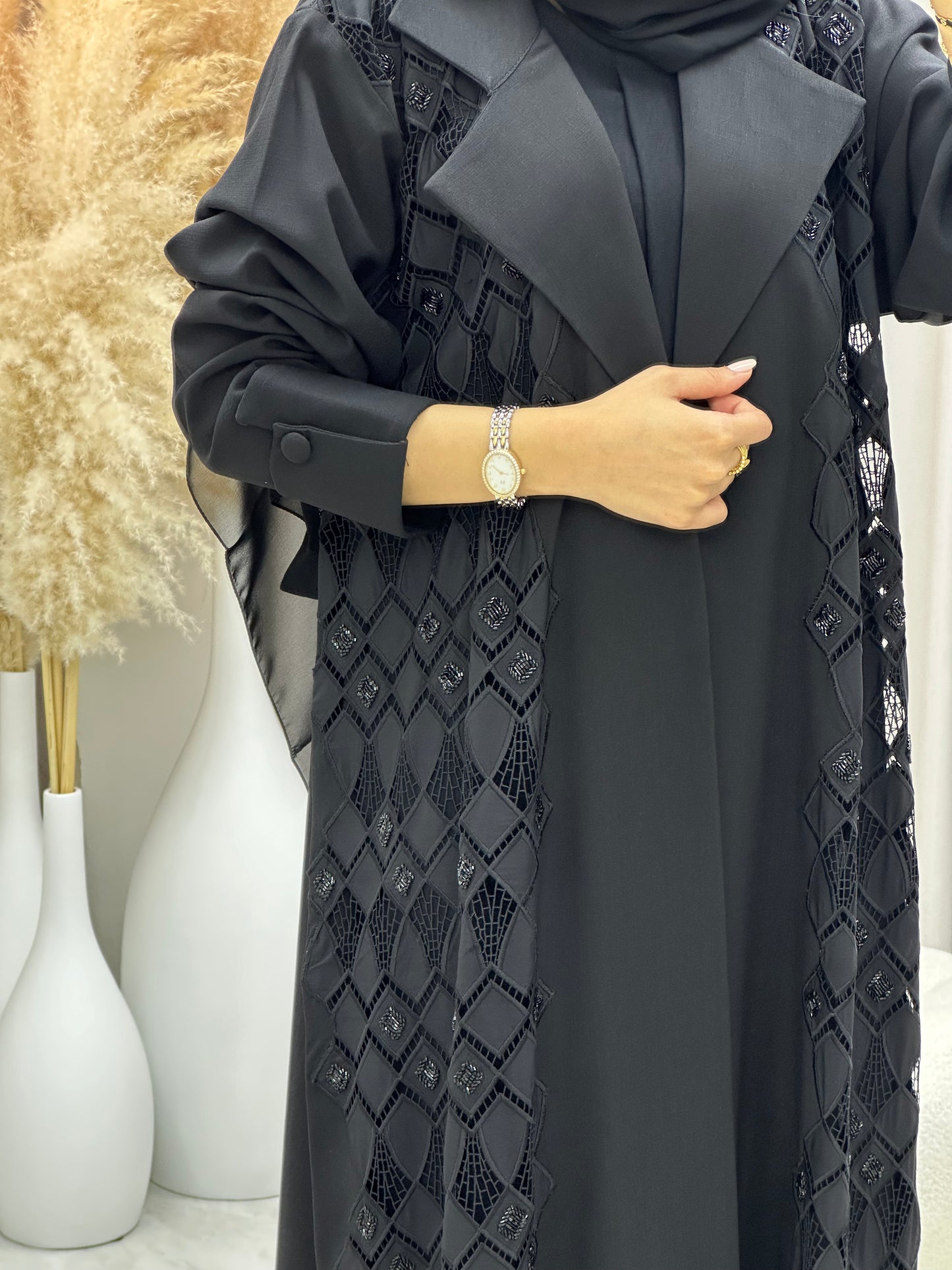 C 0484 Black Classic Lace Abaya