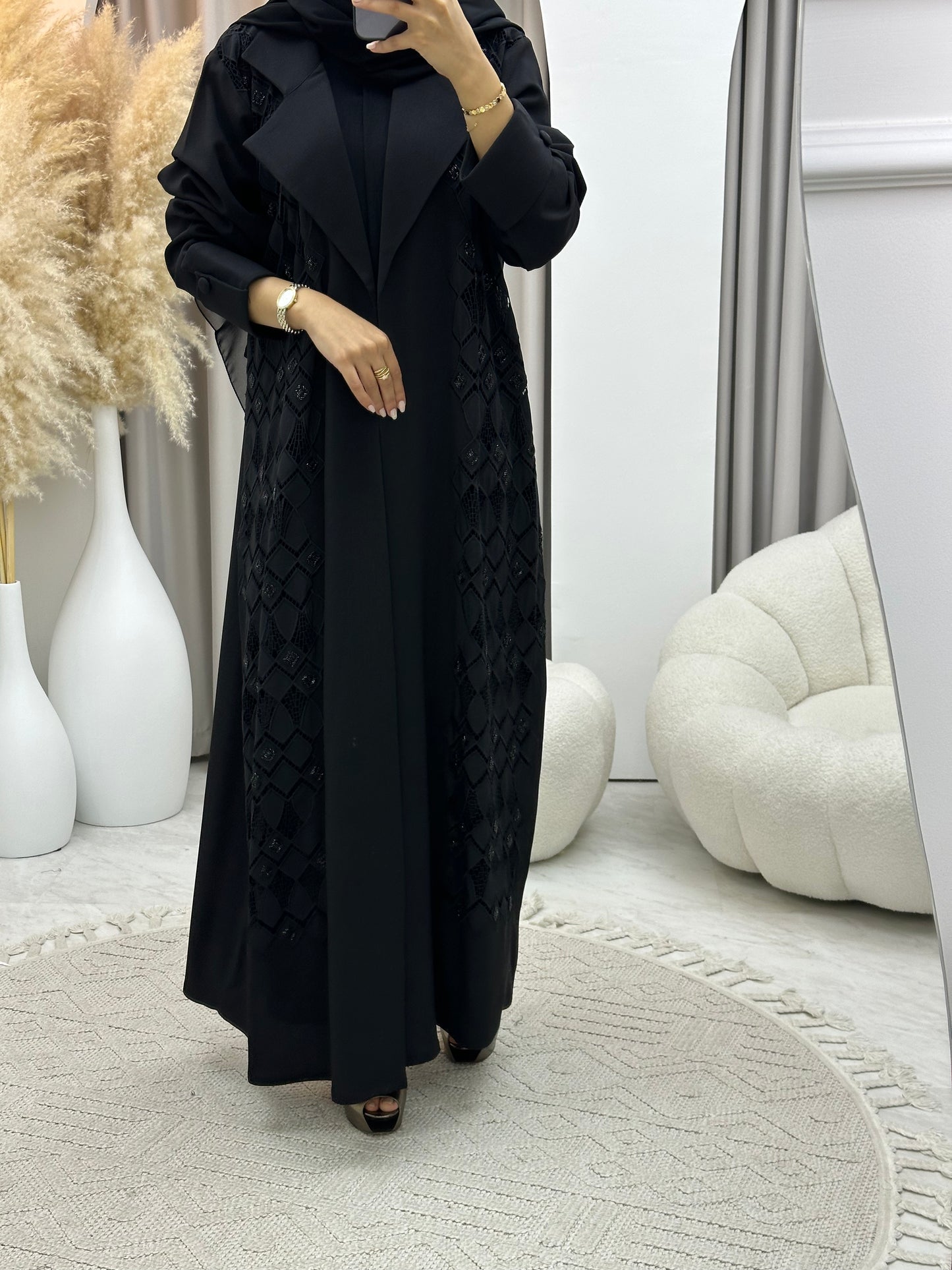 C 0484 Black Classic Lace Abaya