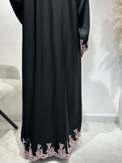 C 1642 Black Pink Embroidered Abaya