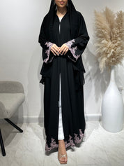 C 1642 Black Pink Embroidered Abaya