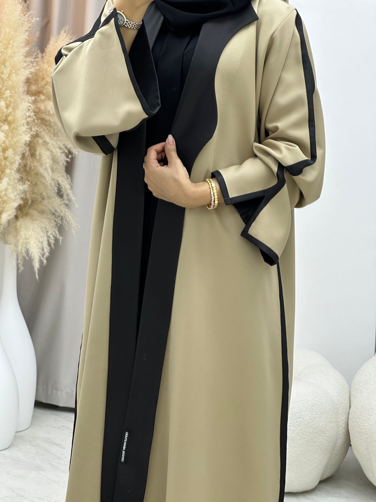 C 0251-01 Black Camel Coat Abaya