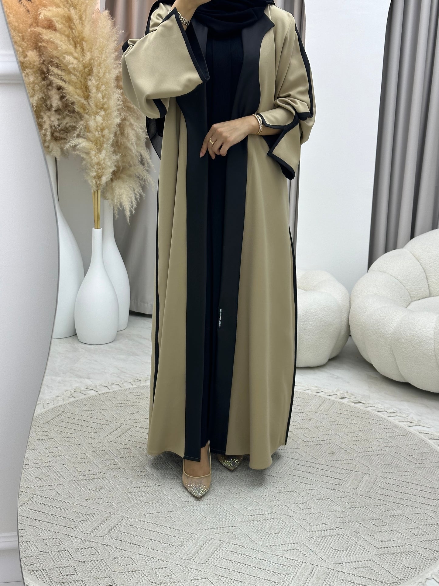 C 0251-01 Black Camel Coat Abaya