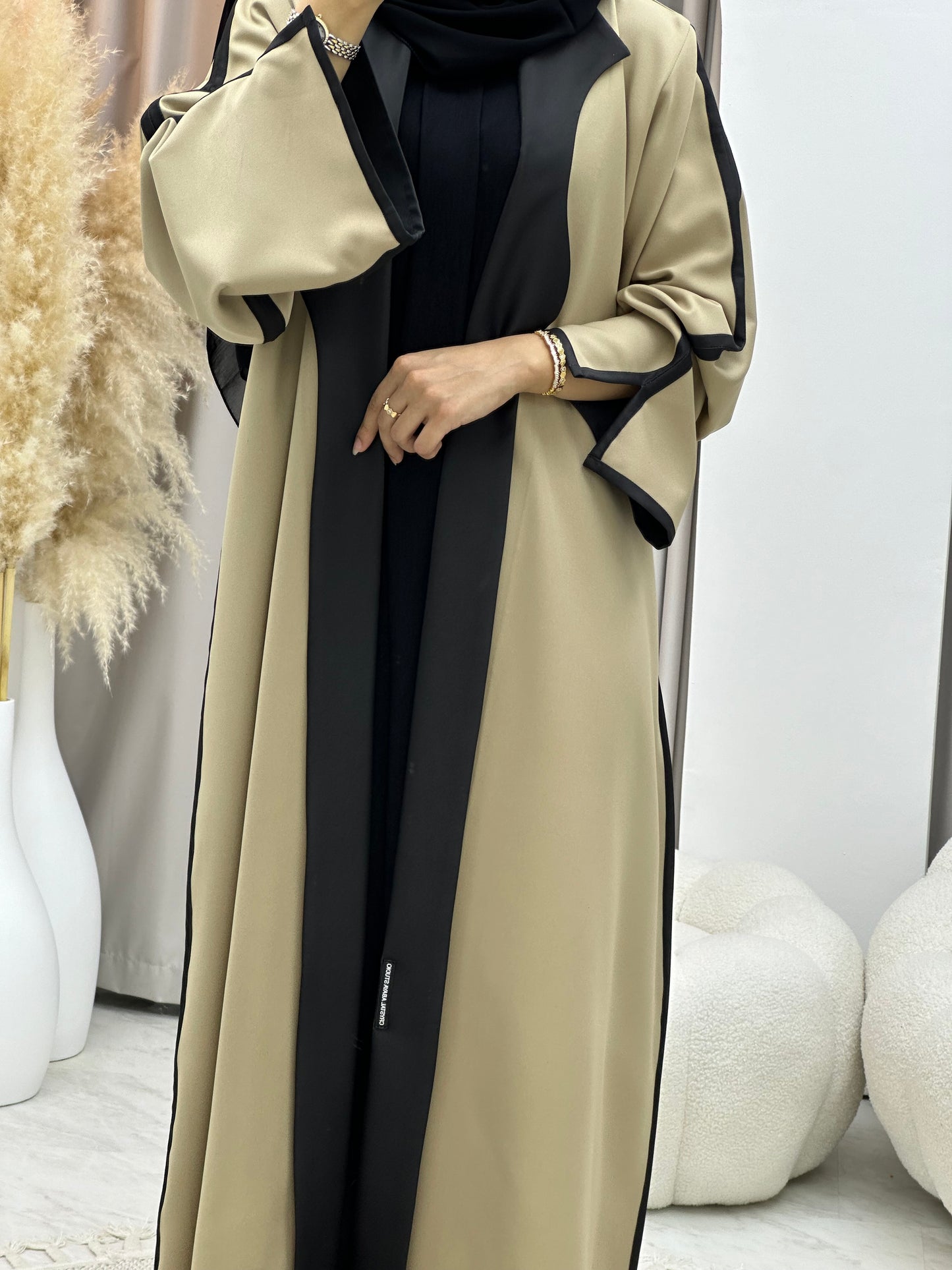 C 0251-01 Black Camel Coat Abaya