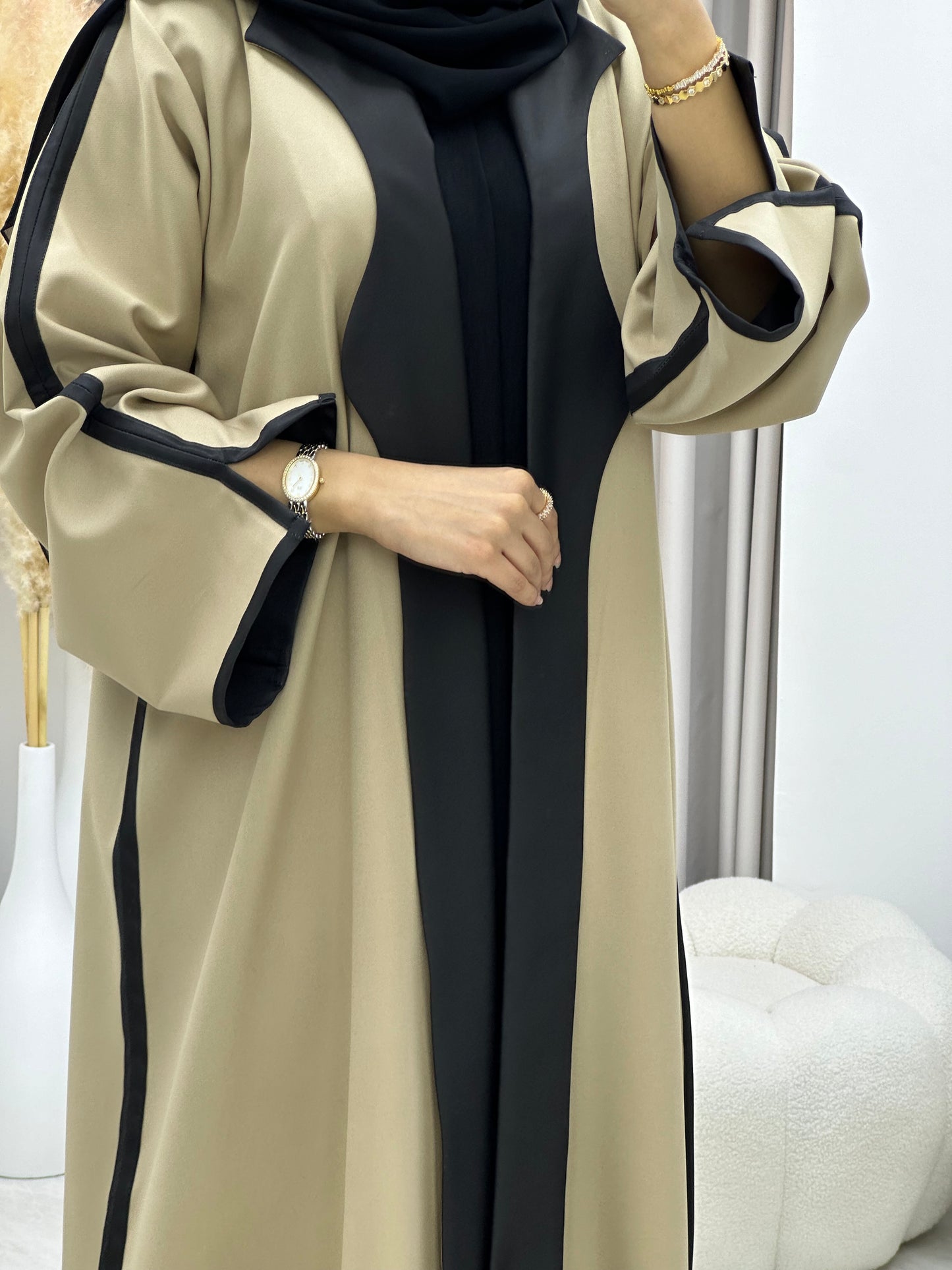 C 0251-01 Black Camel Coat Abaya