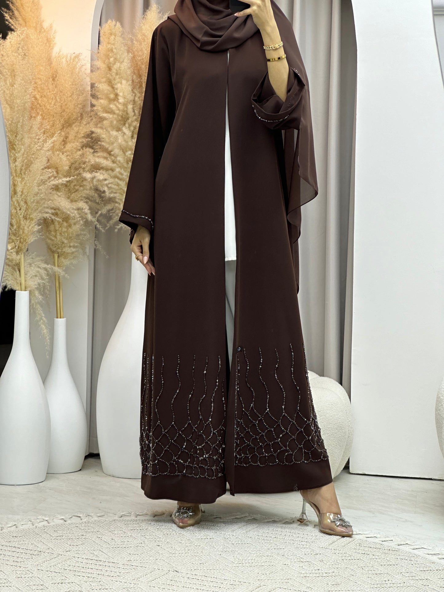 C 0073 Brown Beaded Abaya