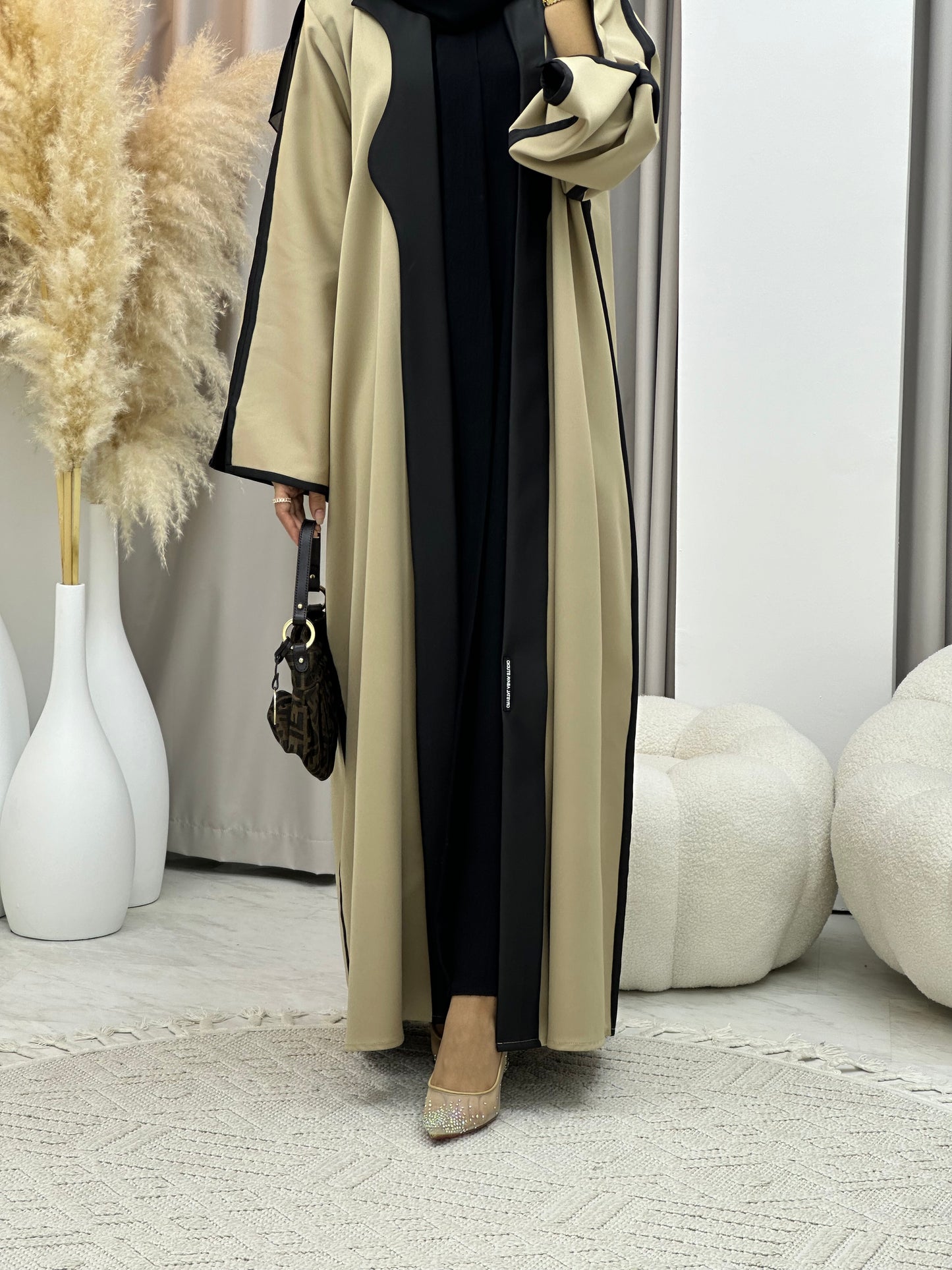 C 0251-01 Black Camel Coat Abaya