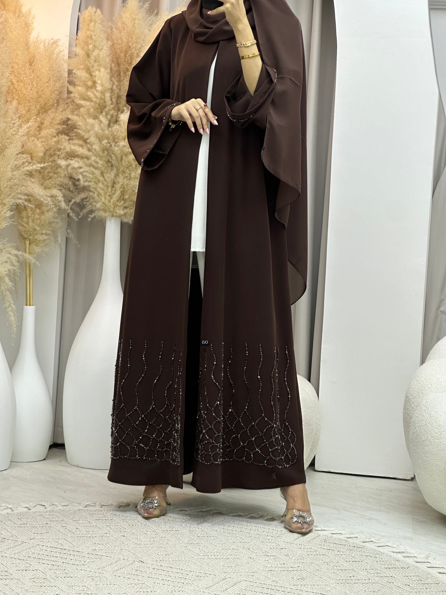 C 0073 Brown Beaded Abaya