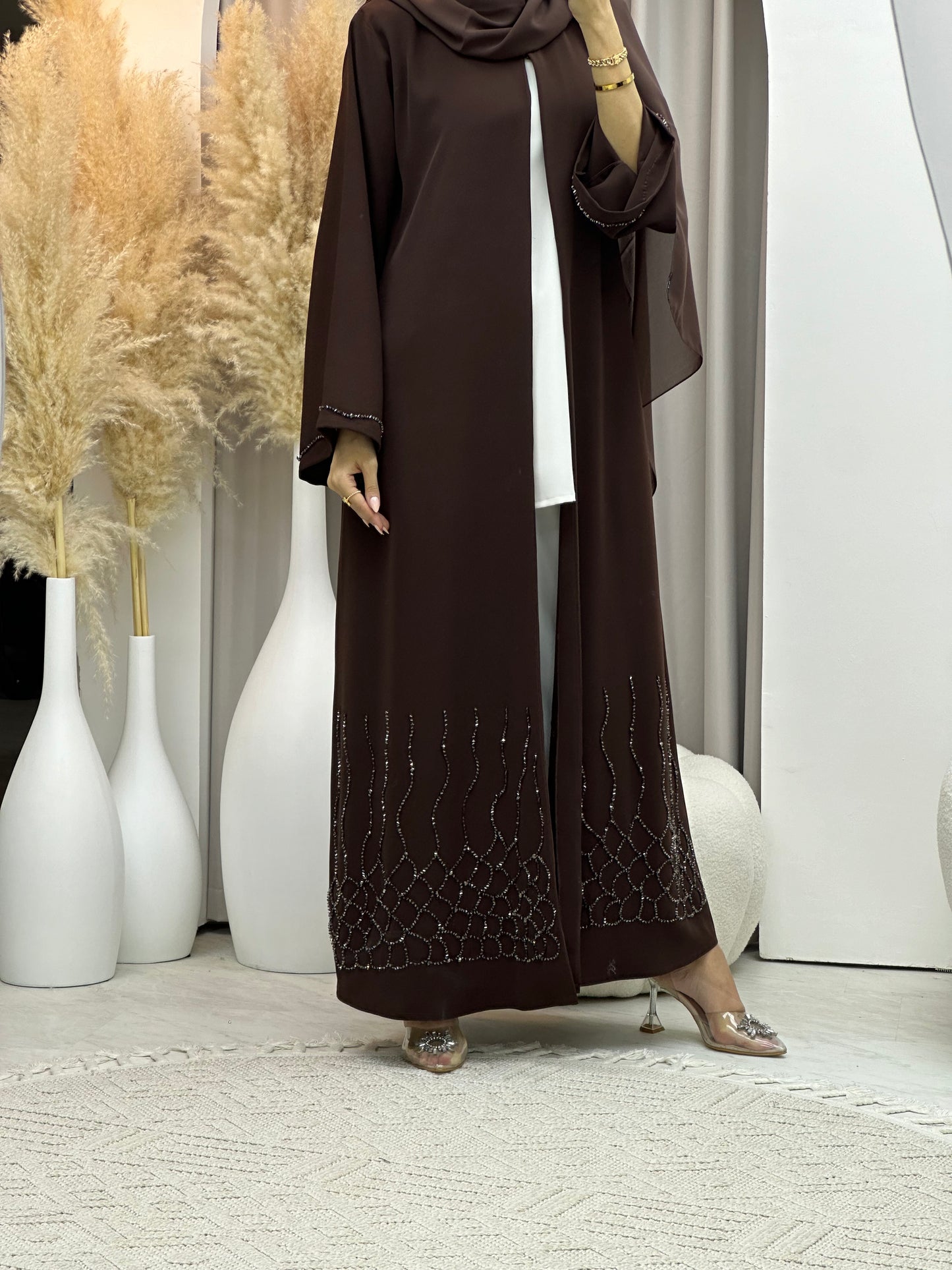 C 0073 Brown Beaded Abaya