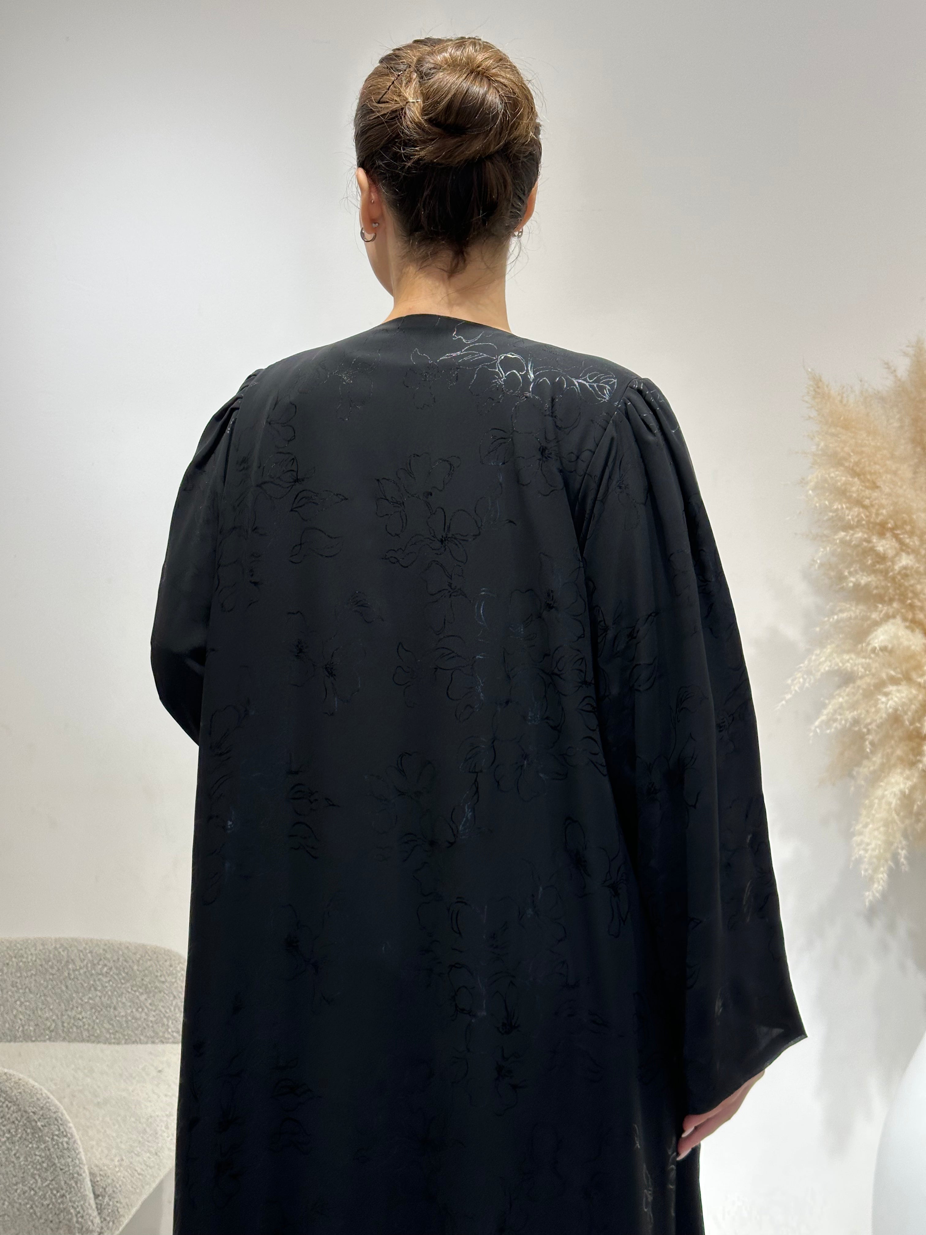 C 1644 Black Floral Printed Abaya