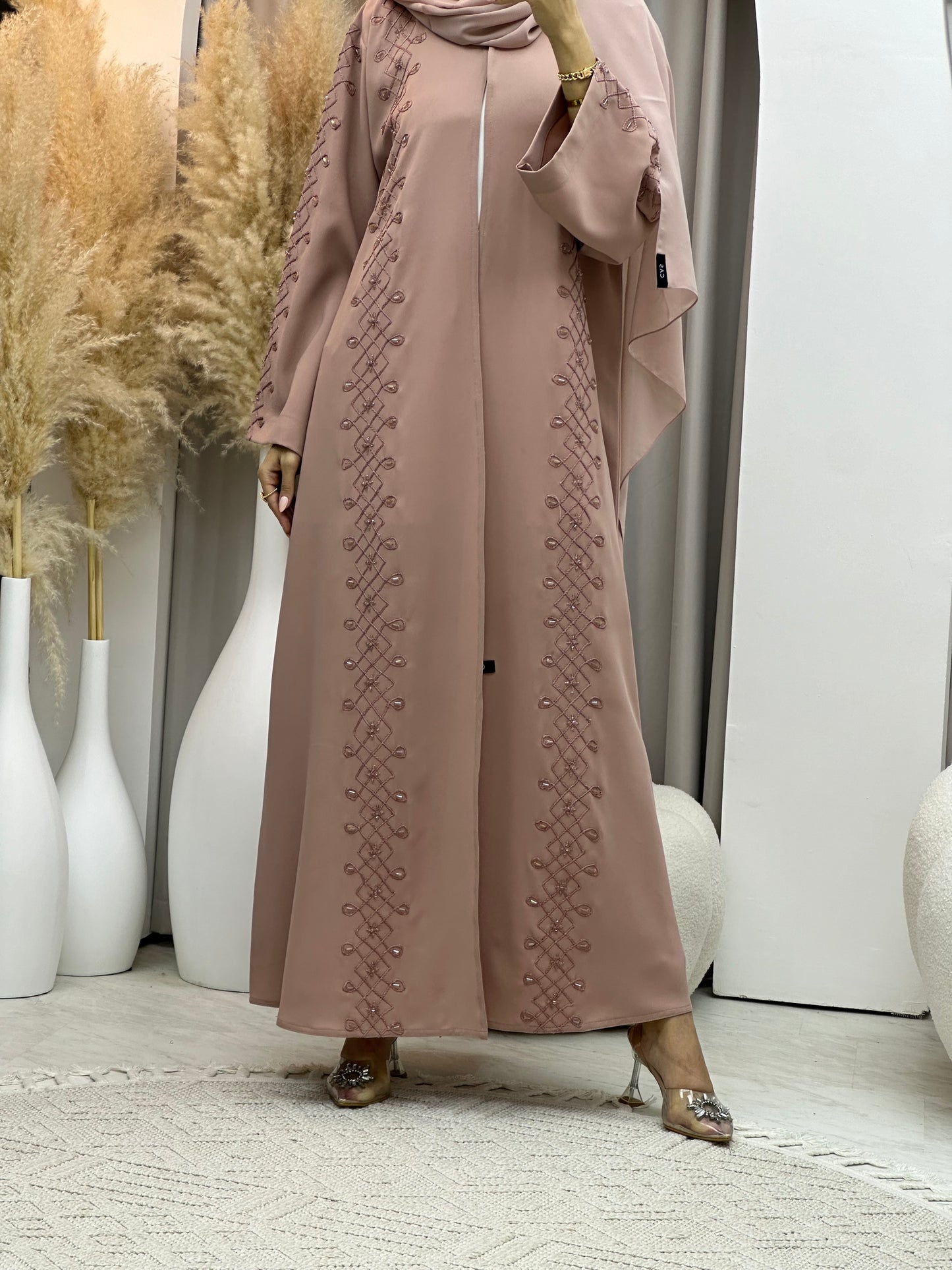 C 0074 Pink Embroidery Abaya