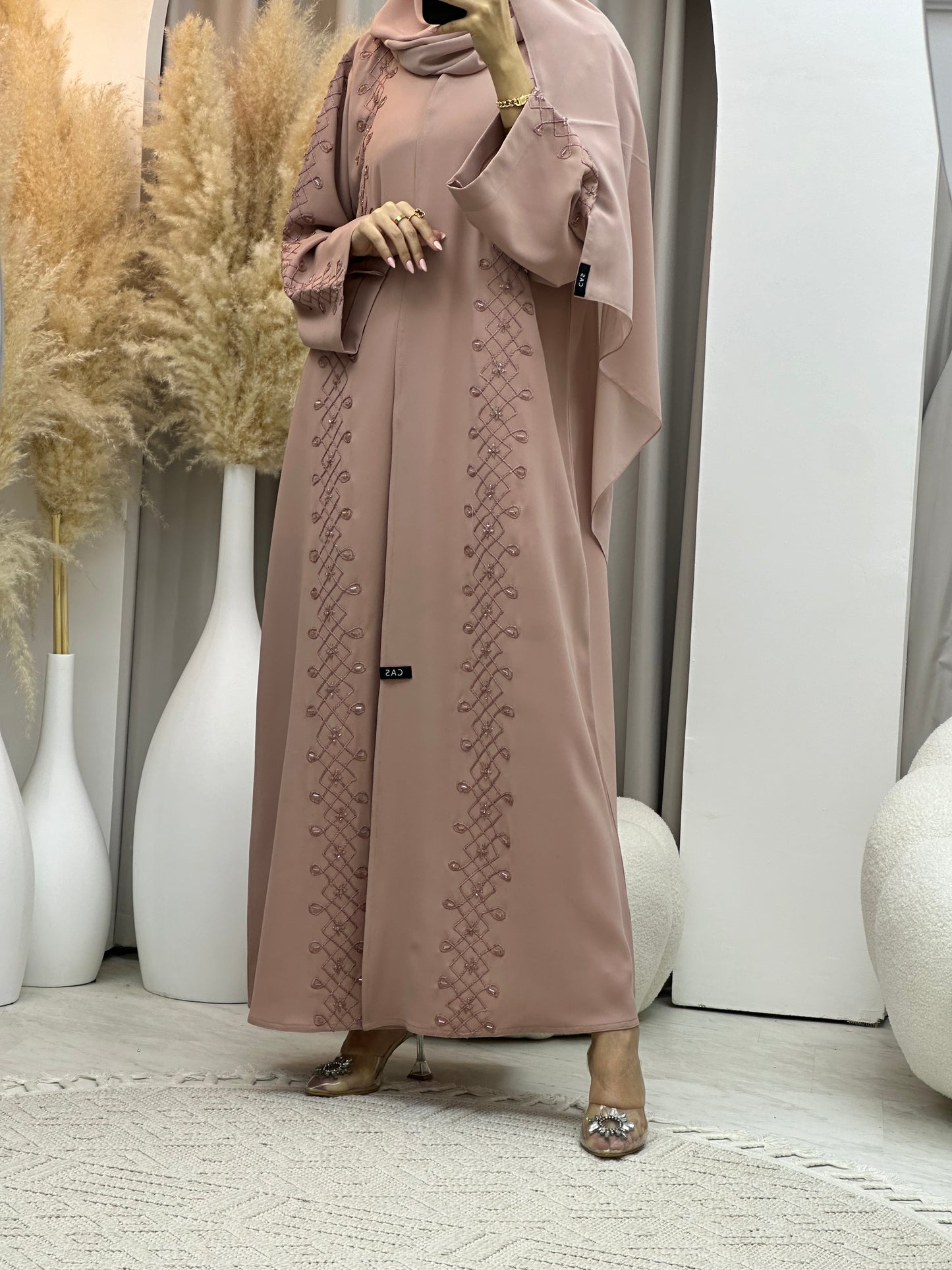 C 0074 Pink Embroidery Abaya