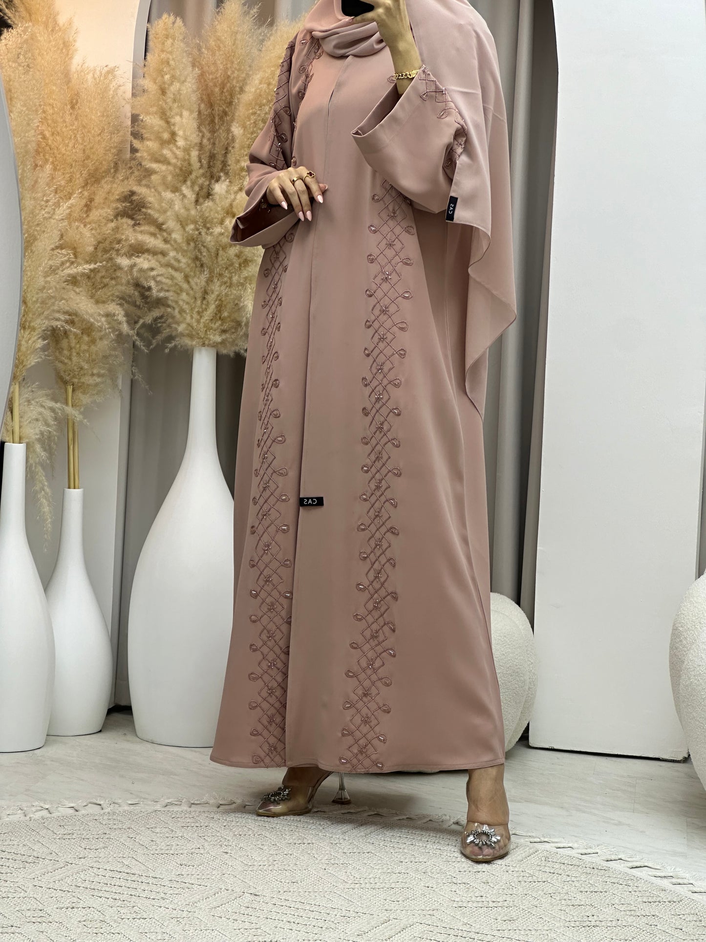 C 0074 Pink Embroidery Abaya