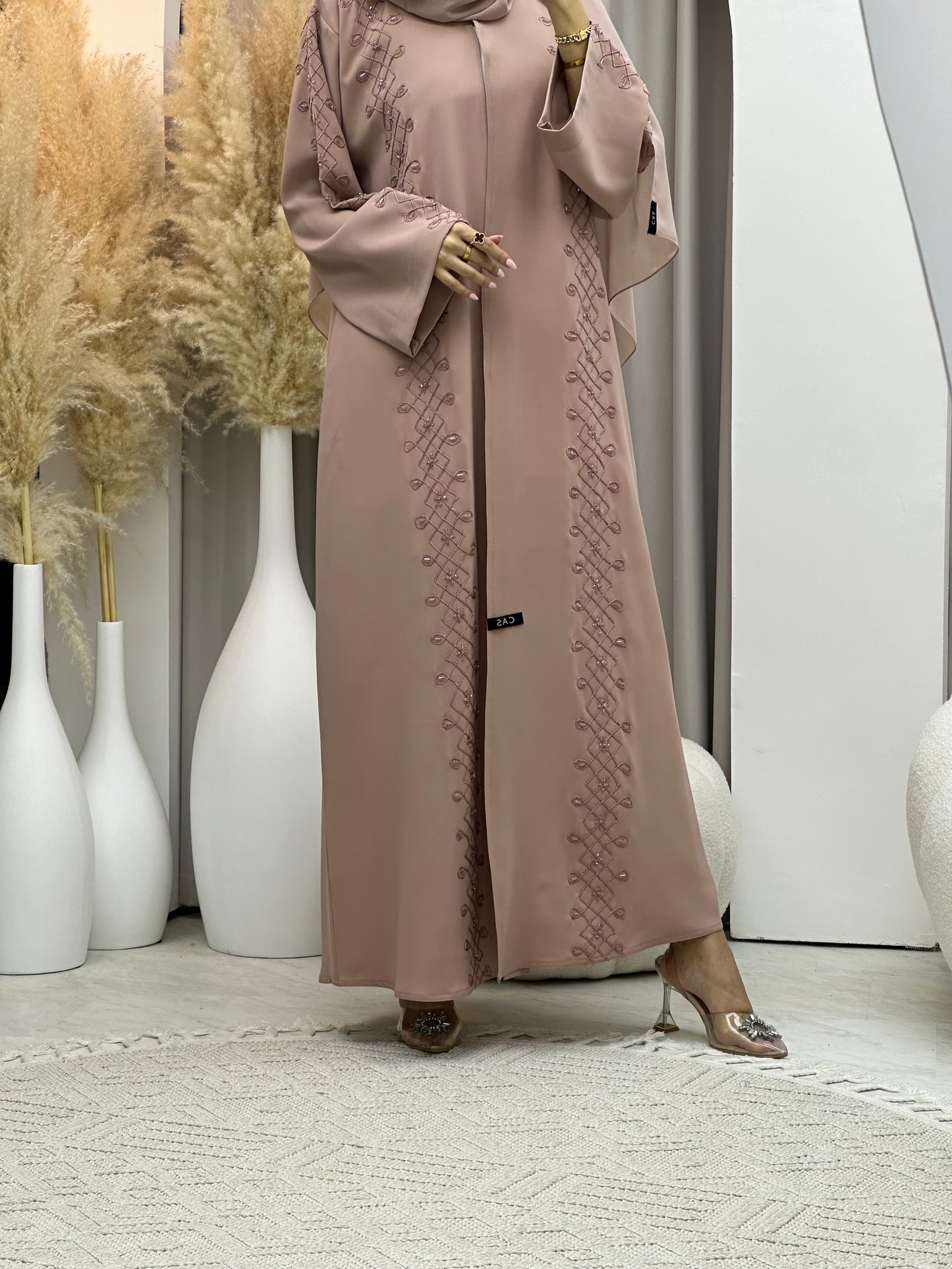 C RTW 0074 Pink Embroidery Abaya