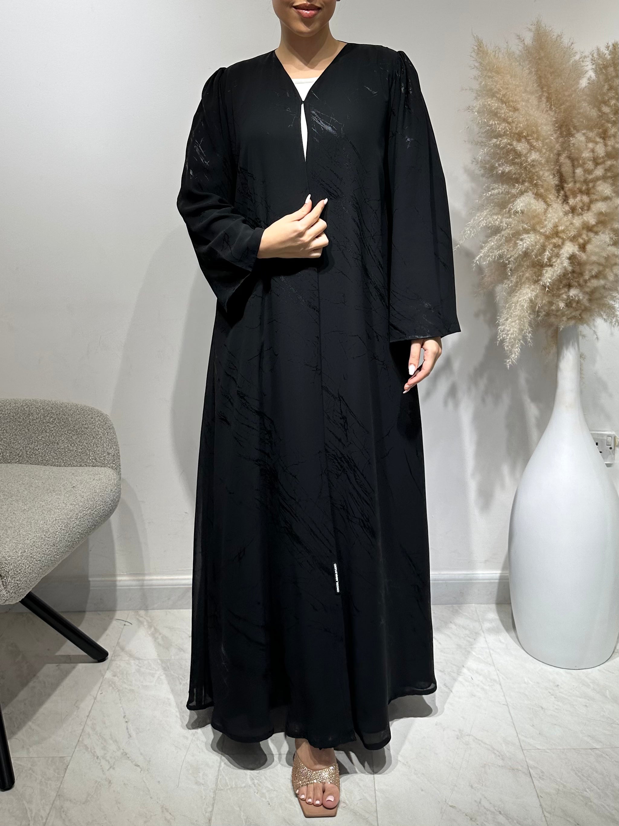 C 1645 Black Stripe Printed Abaya