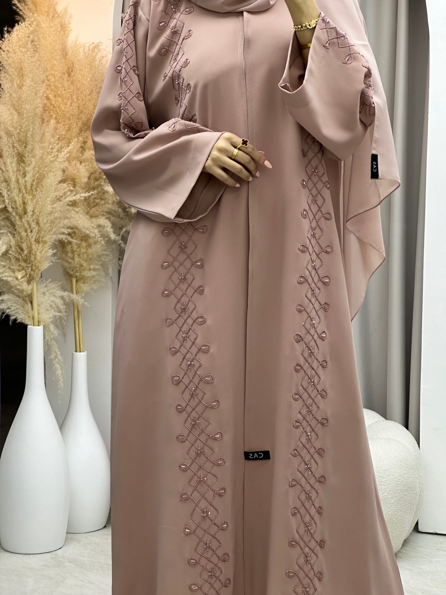 C RTW 0074 Pink Embroidery Abaya