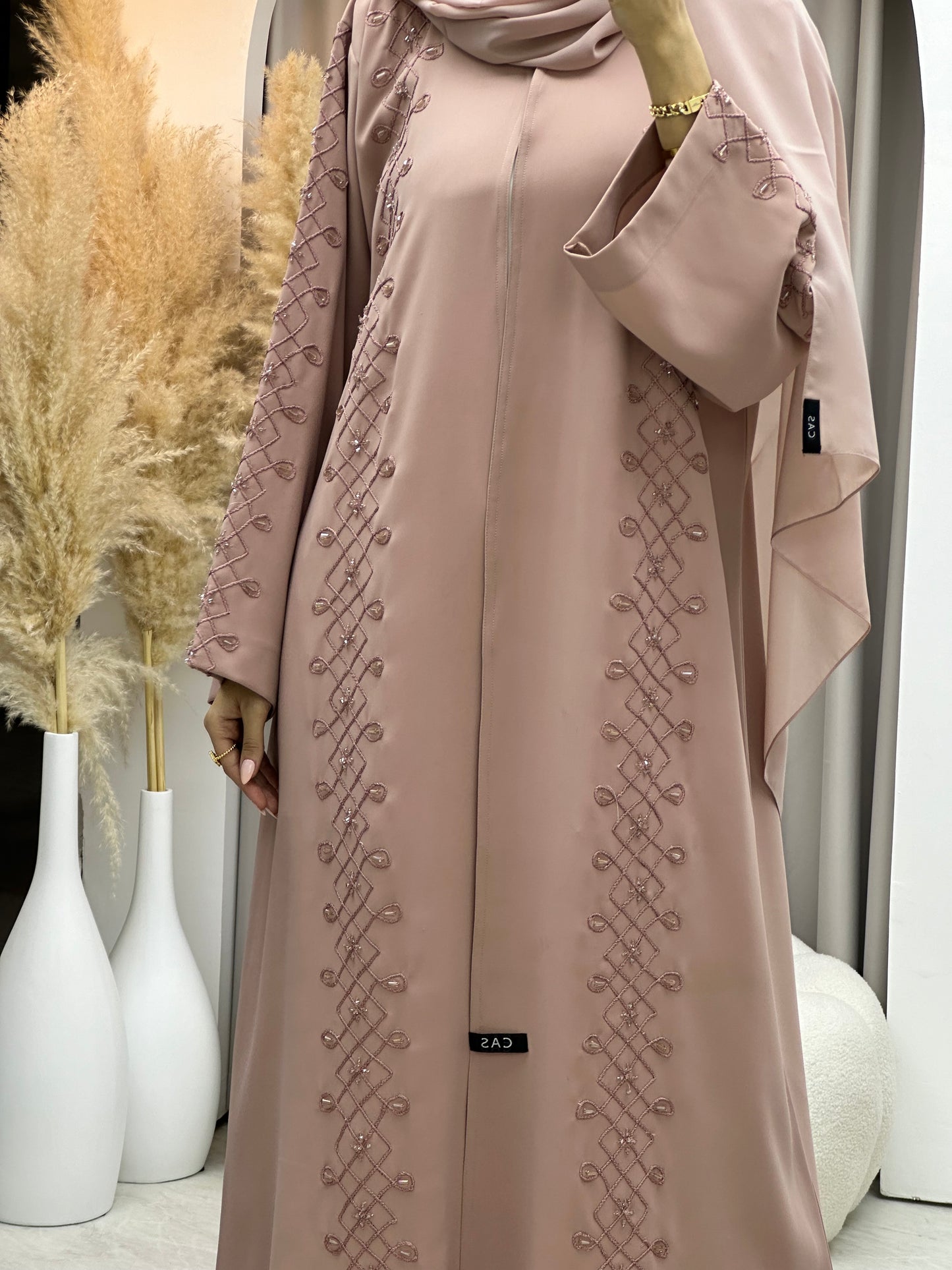 C 0074 Pink Embroidery Abaya