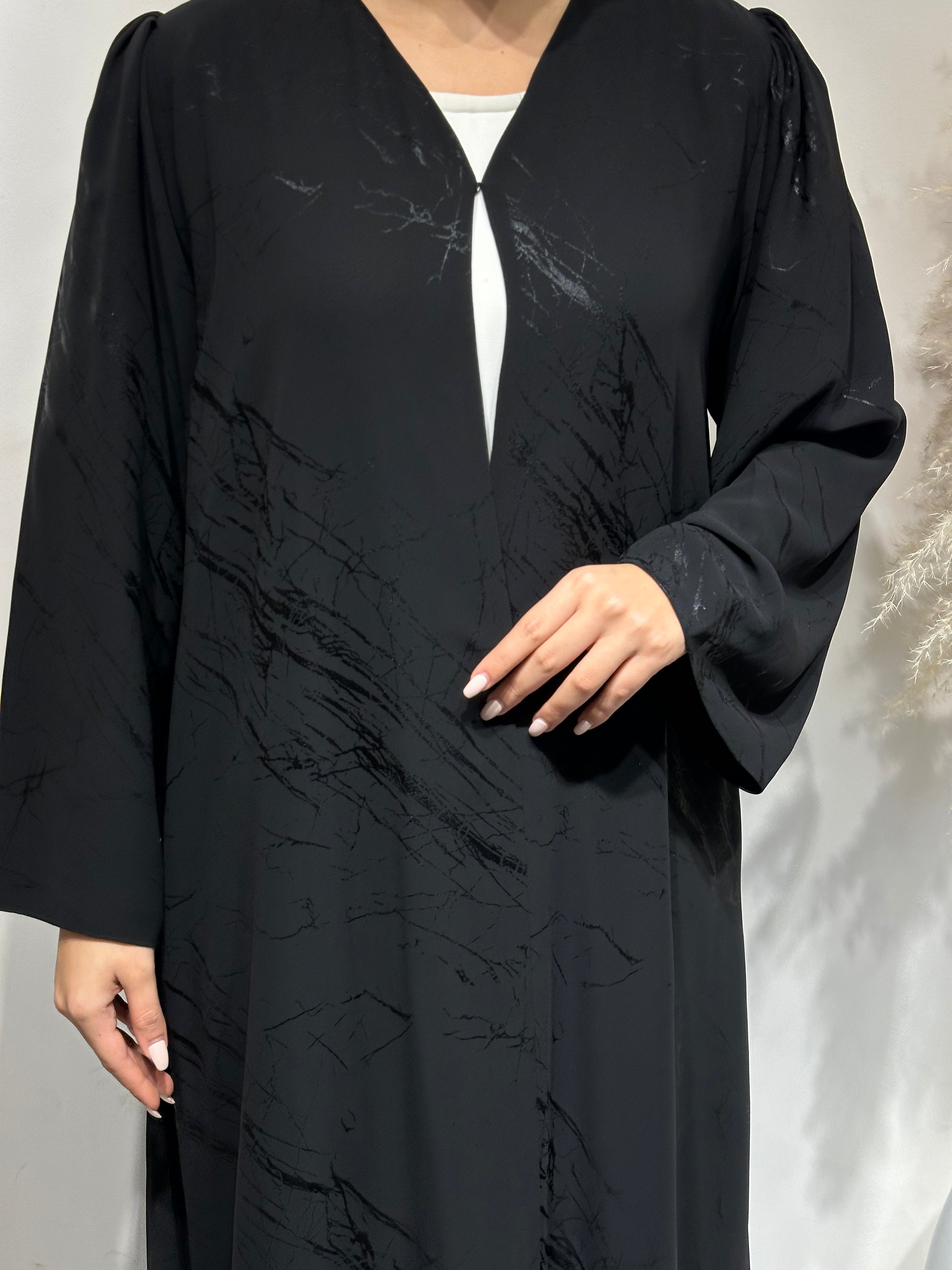C 1645 Black Stripe Printed Abaya