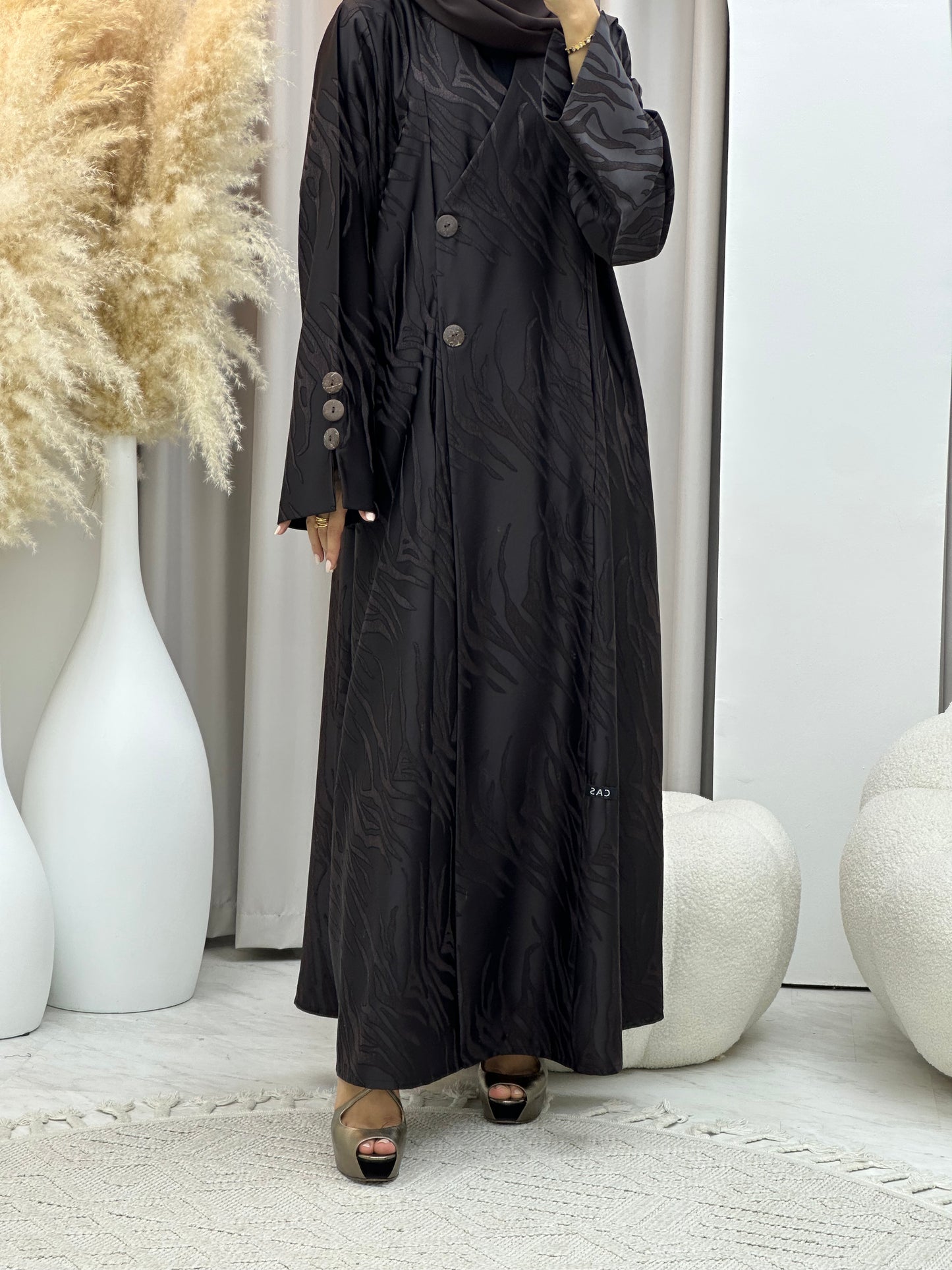 C 0482 Dark Brown Overlap Coat Abaya