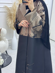 C 1090-01 Brown Printed Coat Abaya