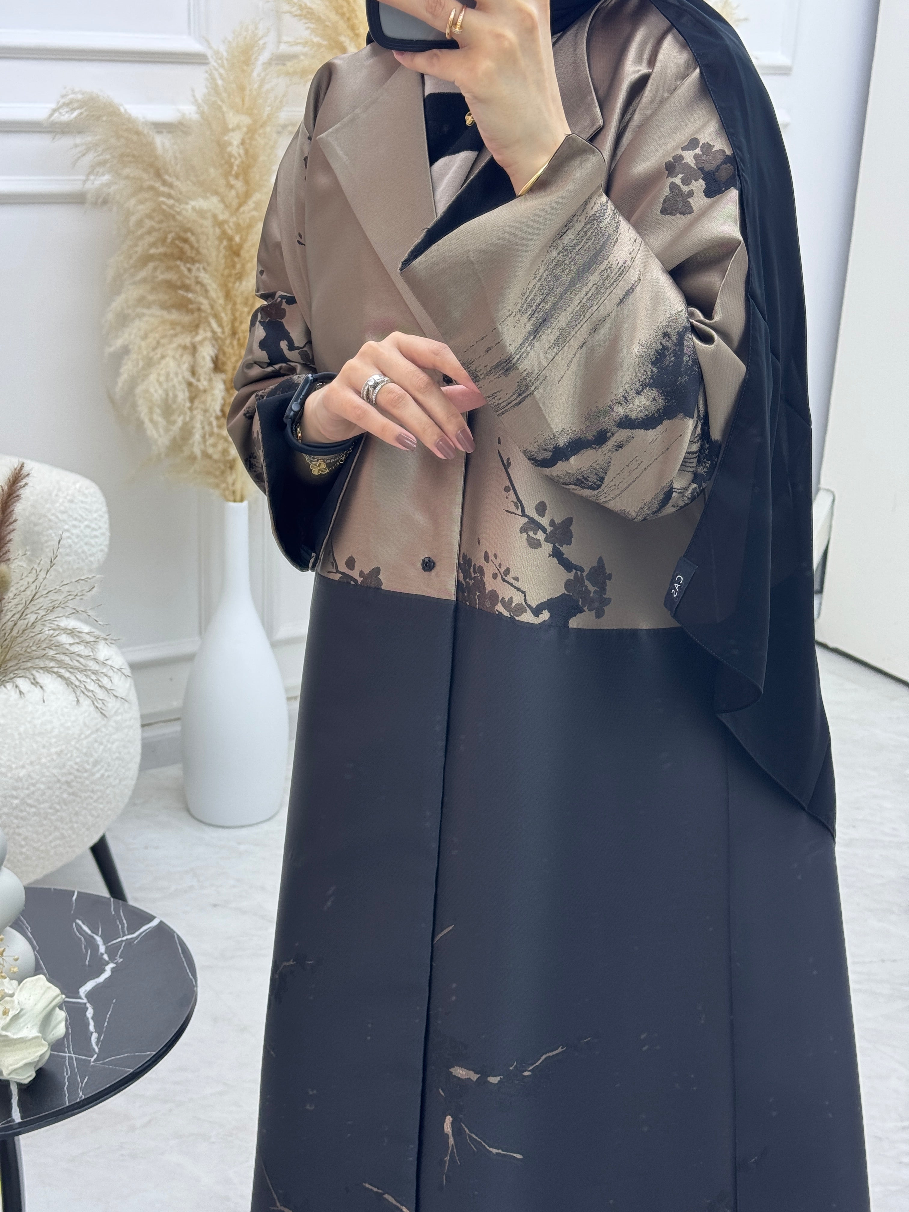 C 1090-01 Brown Printed Coat Abaya