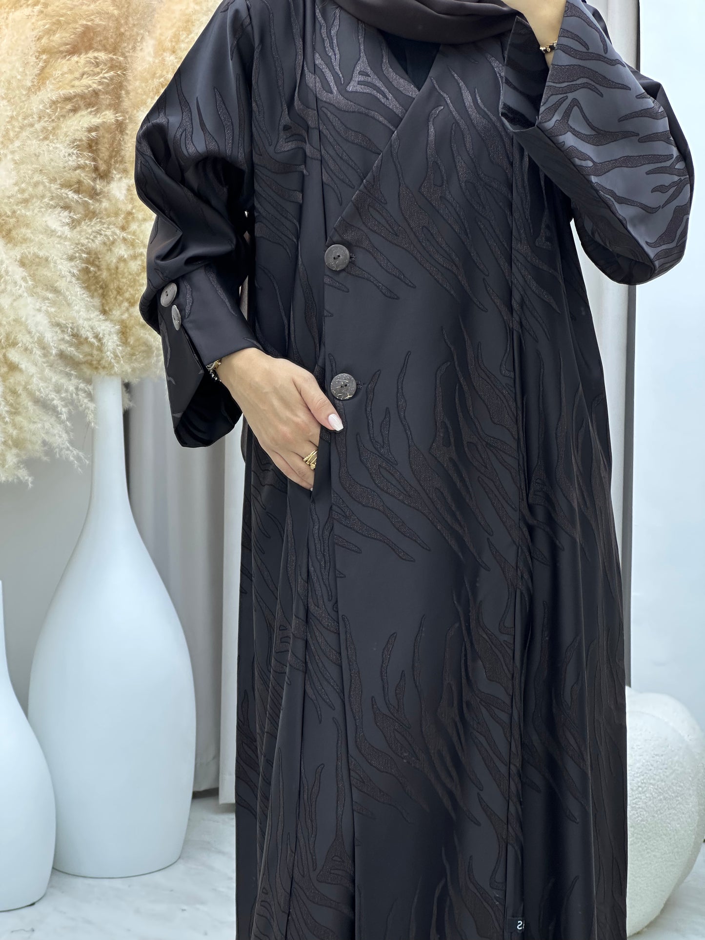 C 0482 Dark Brown Overlap Coat Abaya