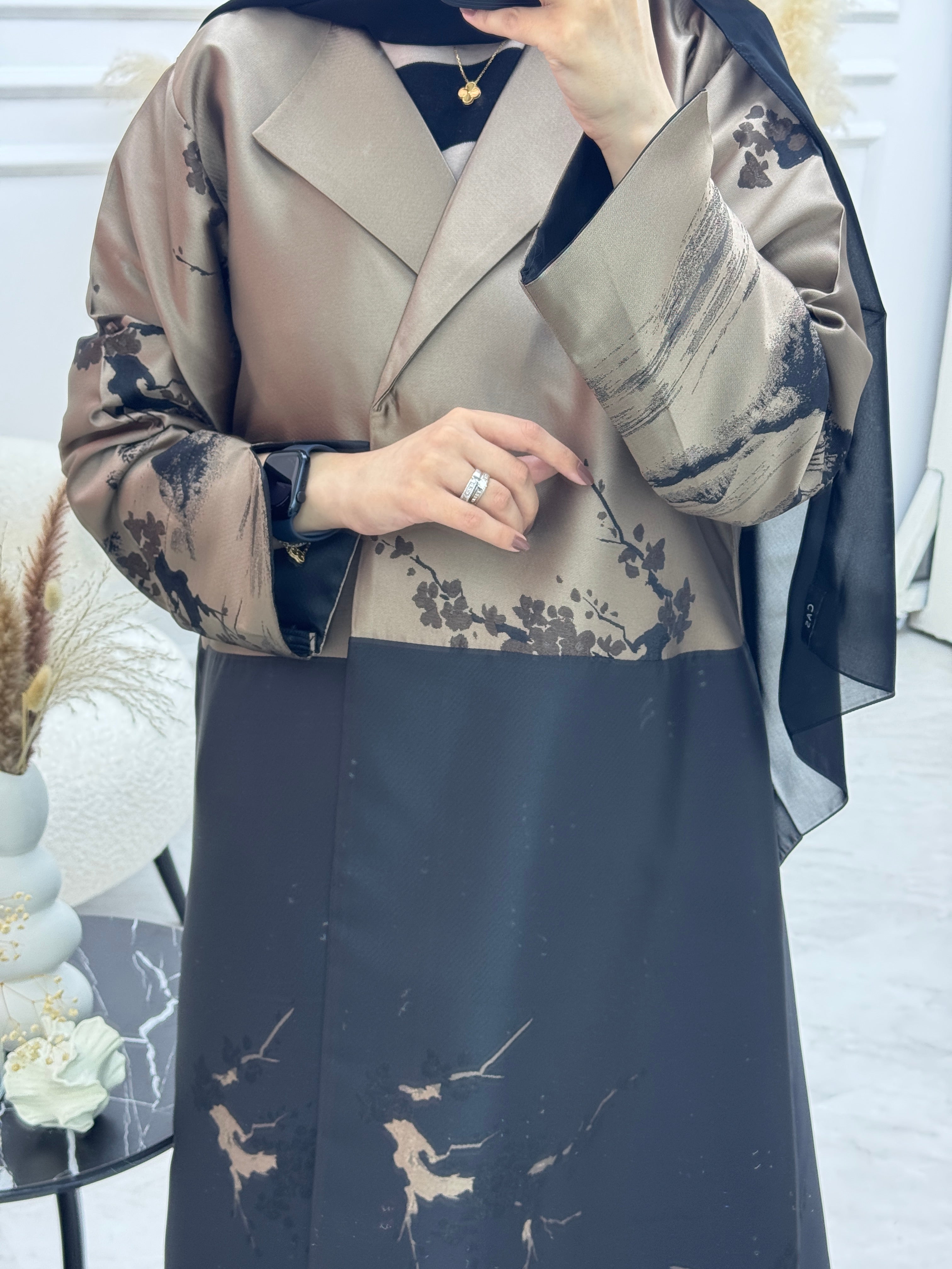 C 1090-01 Brown Printed Coat Abaya