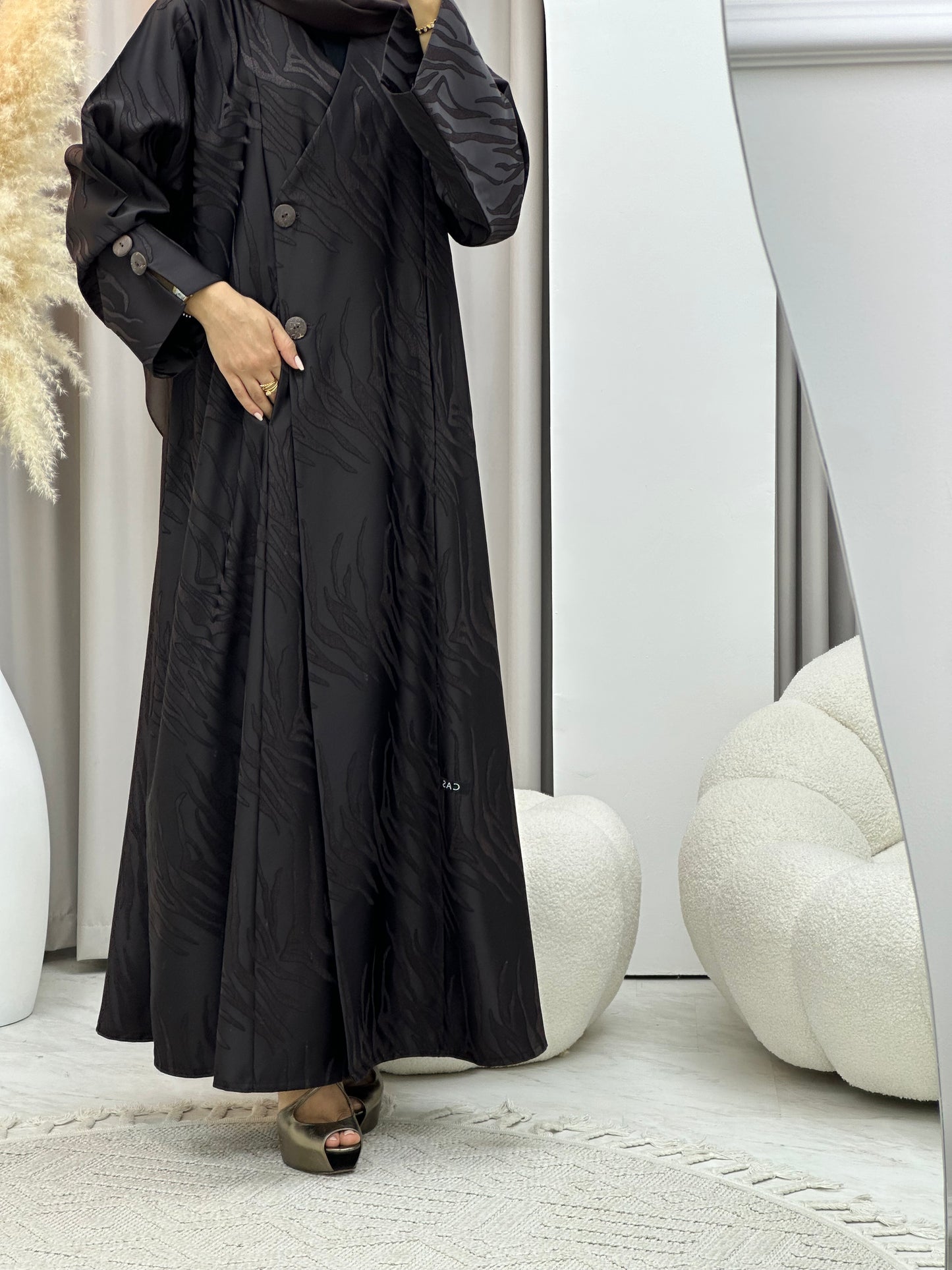 C 0482 Dark Brown Overlap Coat Abaya