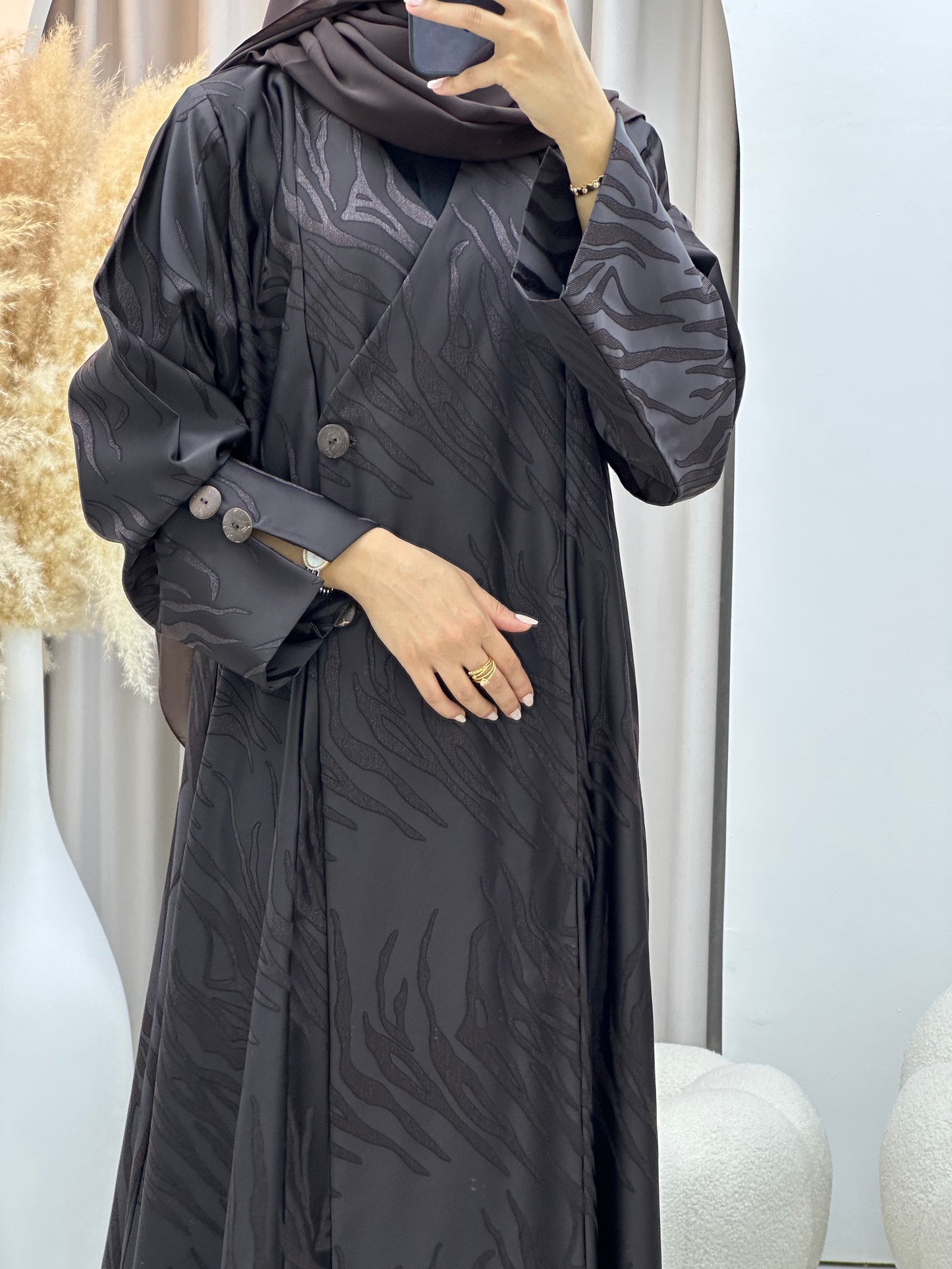 C 0482 Dark Brown Overlap Coat Abaya